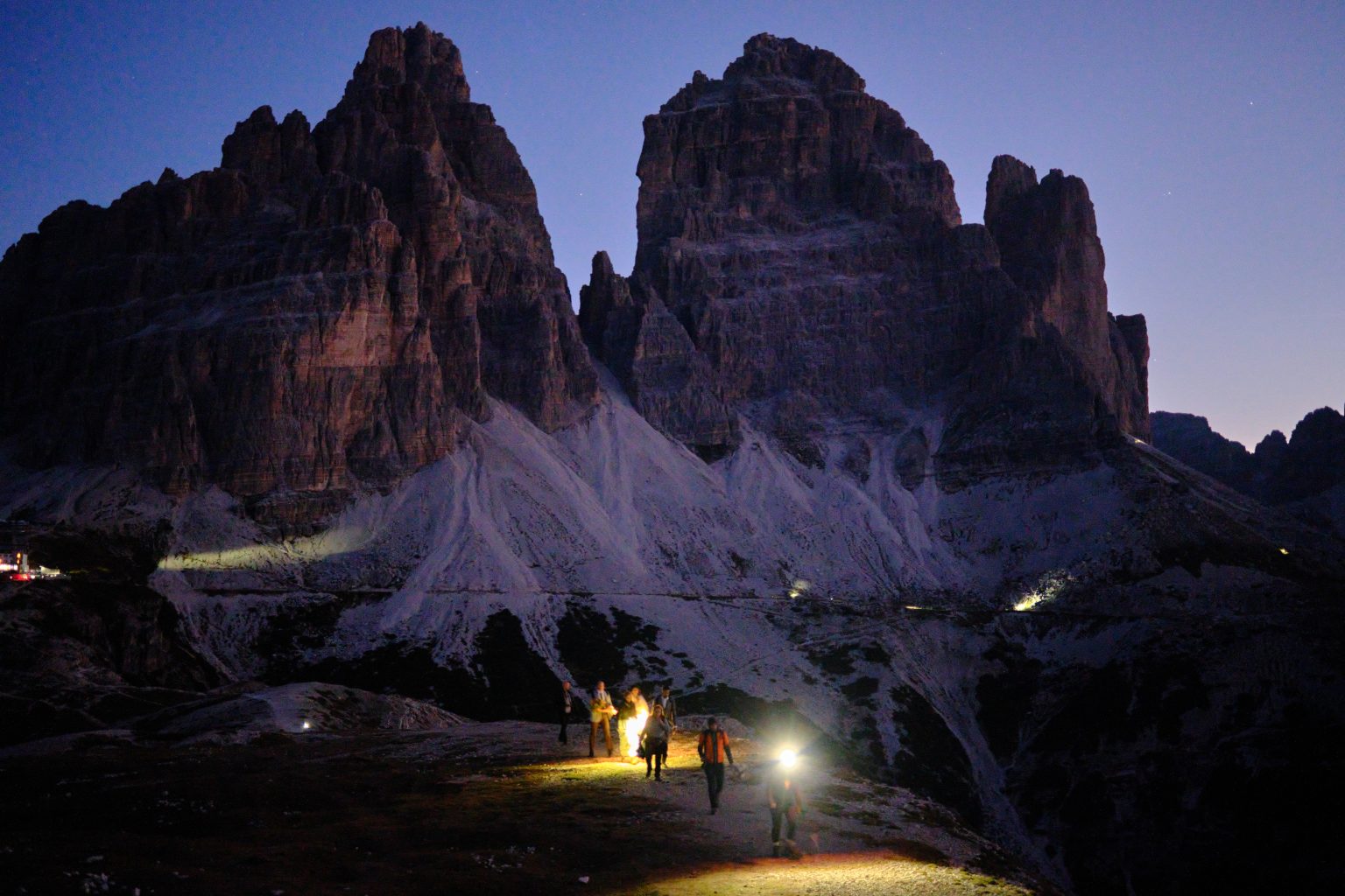 The three peaks of Tre Cime di Lavaredo at dawn, Dolomites elopement