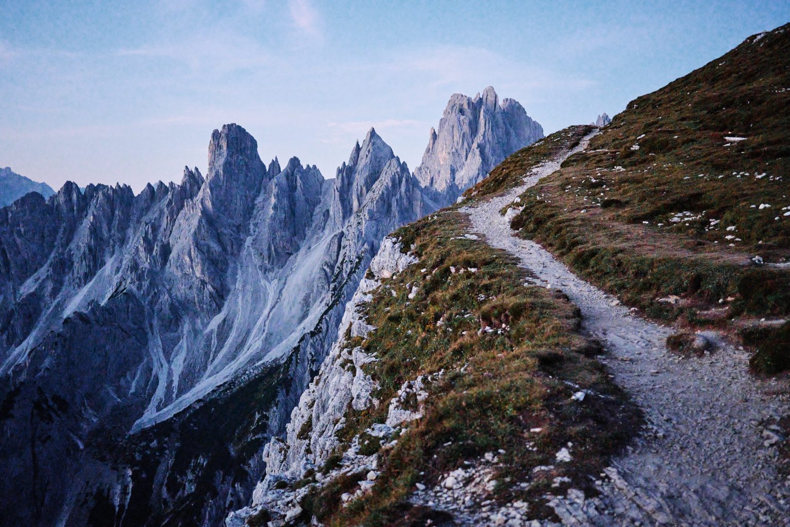 The trail up to Tre Cime di Lavaredo before sunrise