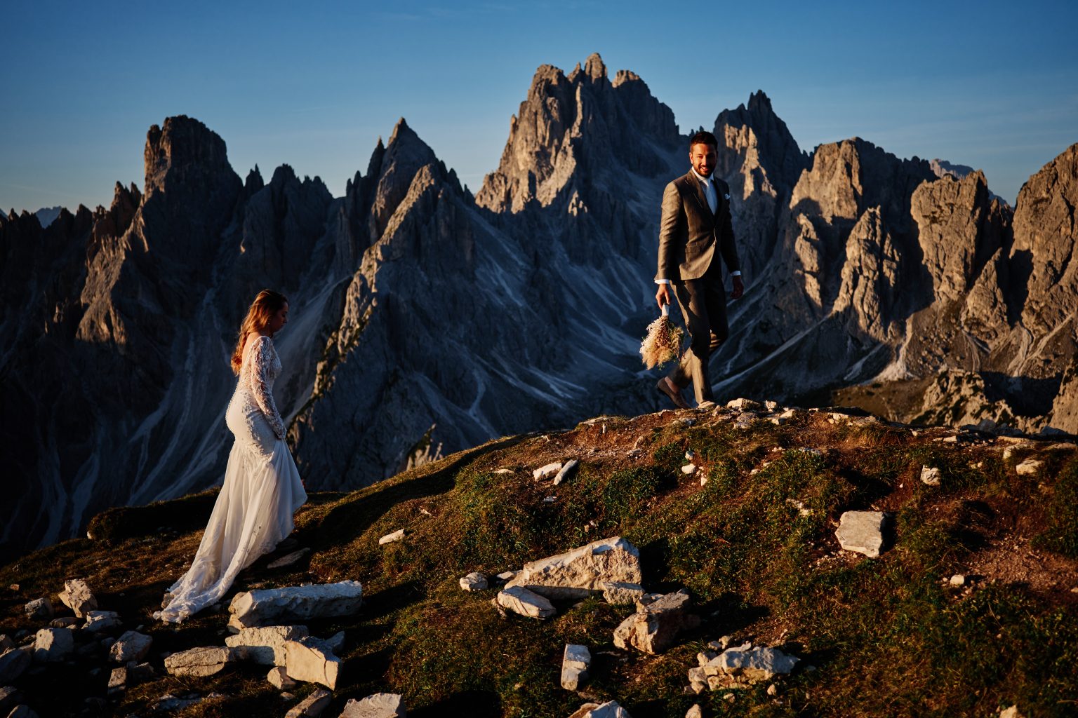 The couple on the ridge below the Cadini peaks, Tre Cime di Lavaredo