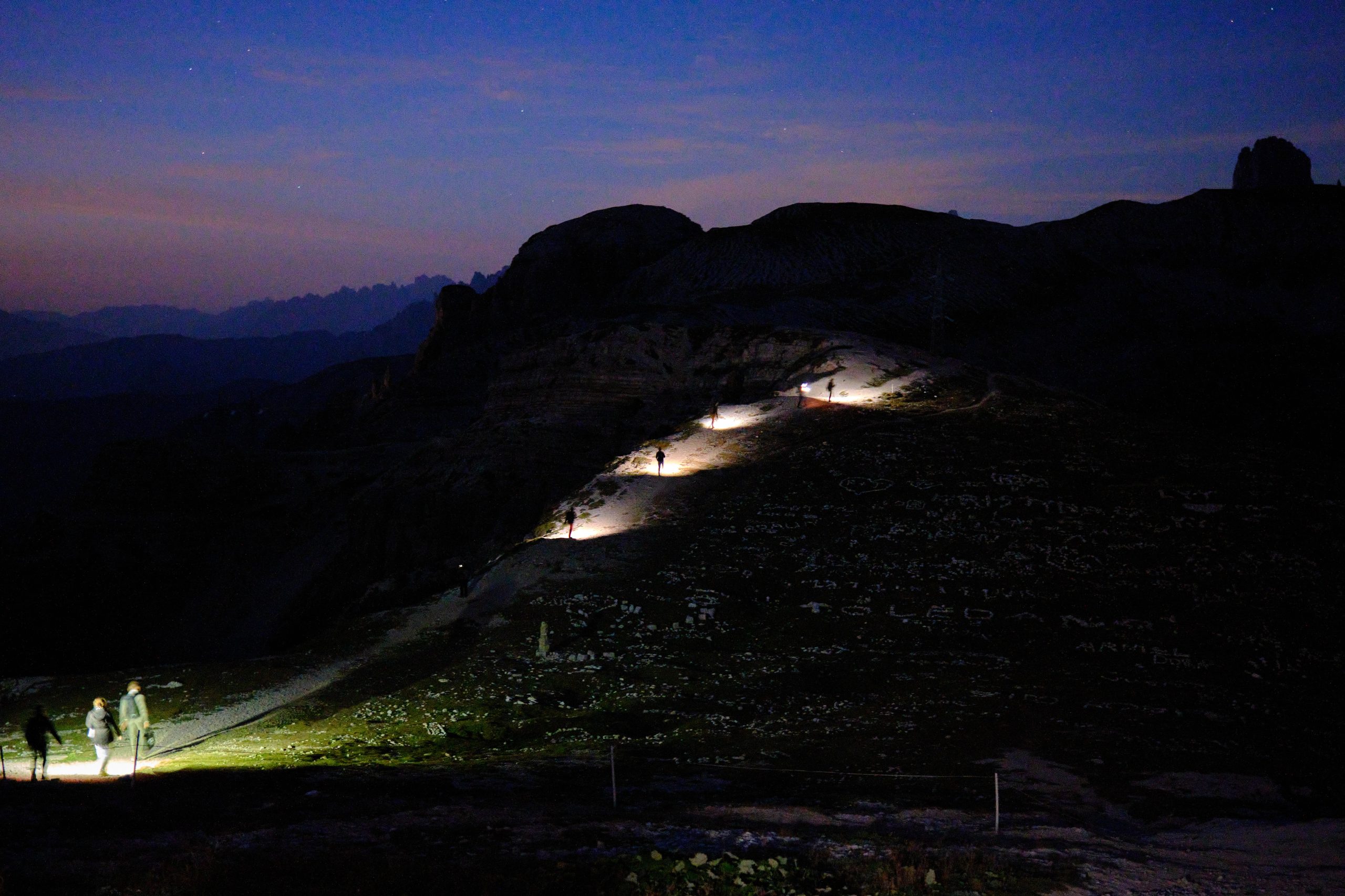 The pale peaks of the Dolomites at first light