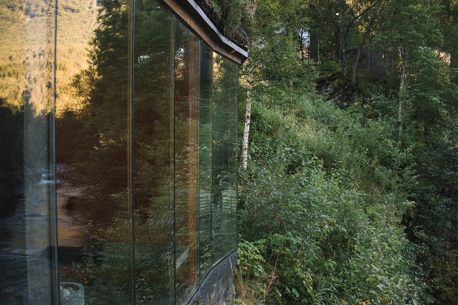 A glass cabin at the Juvet Landscape Hotel, Norway