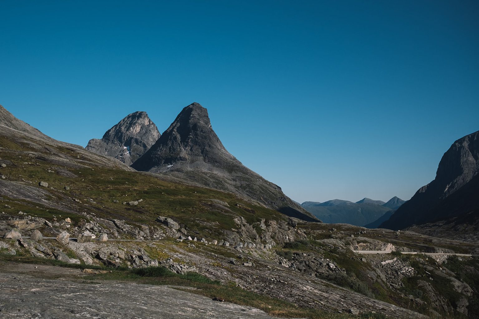 Snowcapped peaks above the Juvet valley, Norway