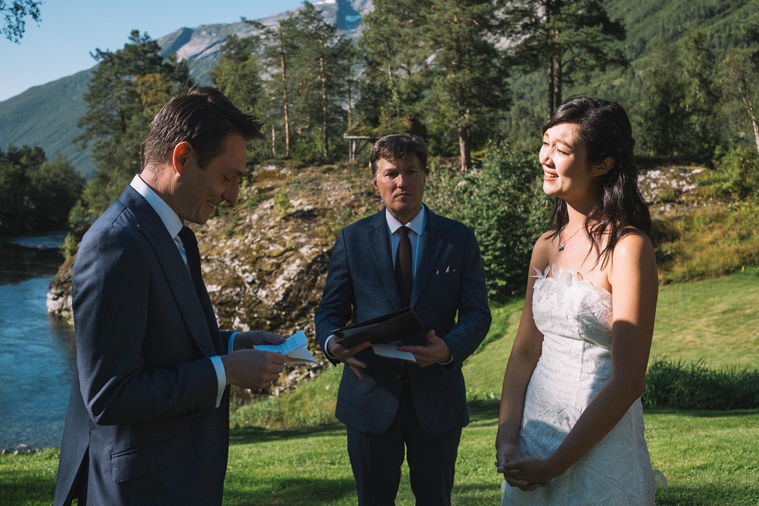 The bride moved to tears during the vows, Juvet, Norway
