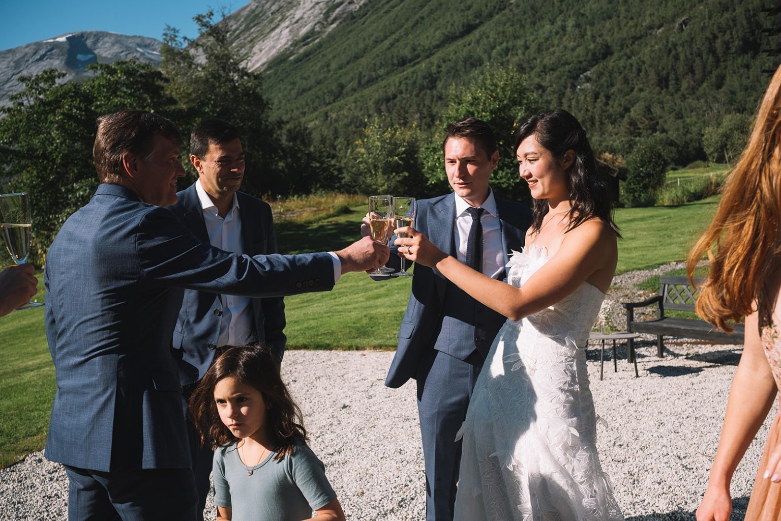 A champagne toast at the Juvet wedding, Norway