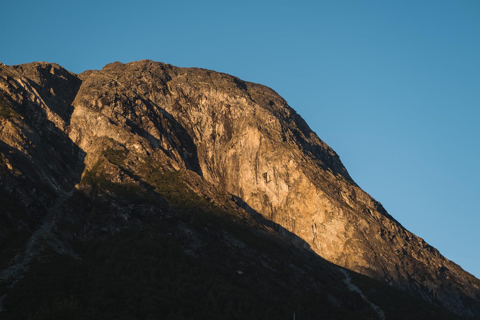 Last light on the peaks above Juvet, Norway