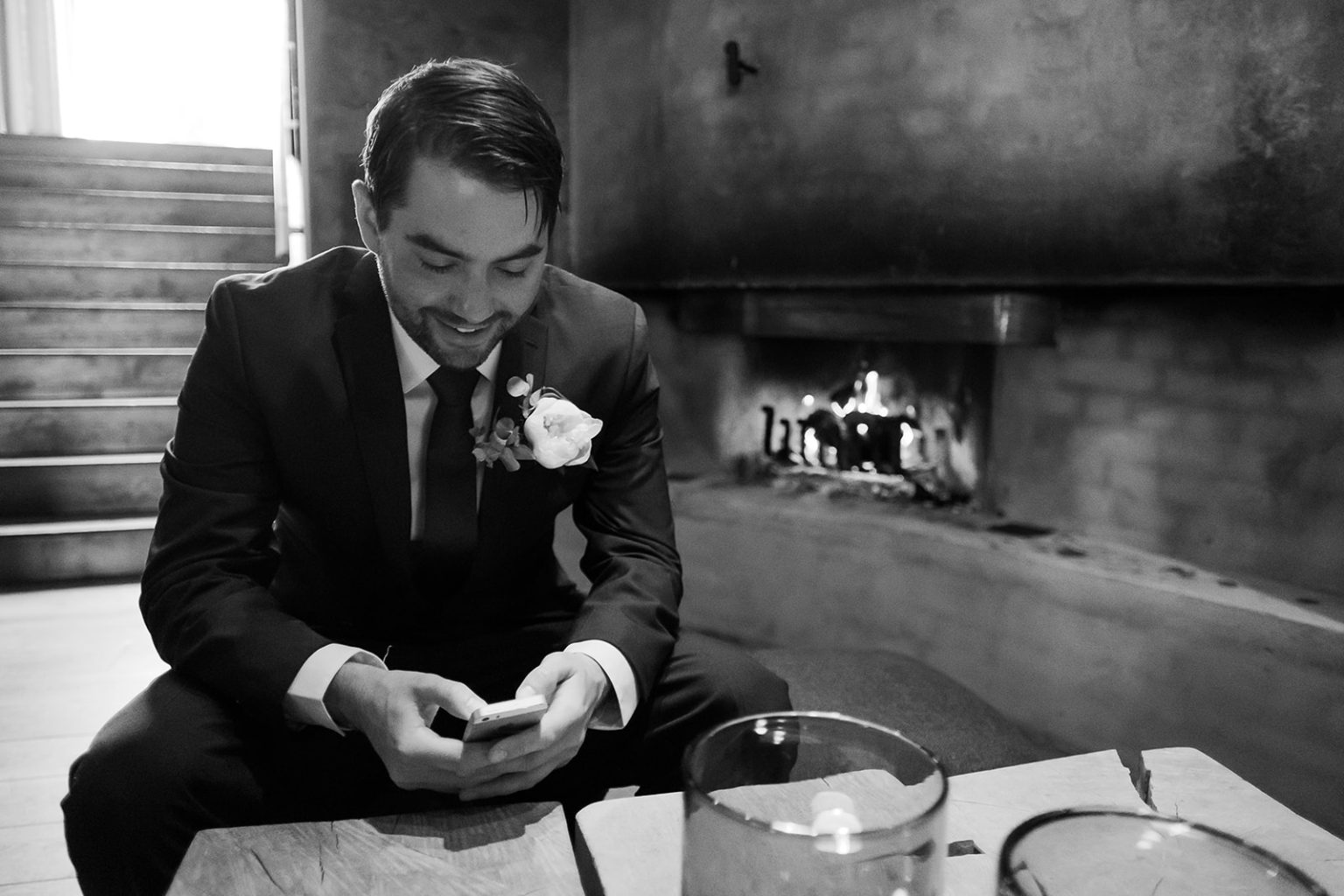 Groom getting ready in Ålesund before a fjord wedding