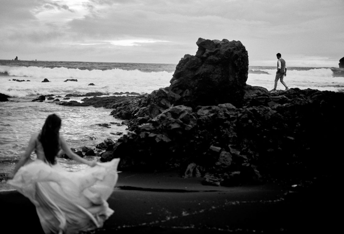 The black beach and sea stacks at Mosteiros, a São Miguel elopement