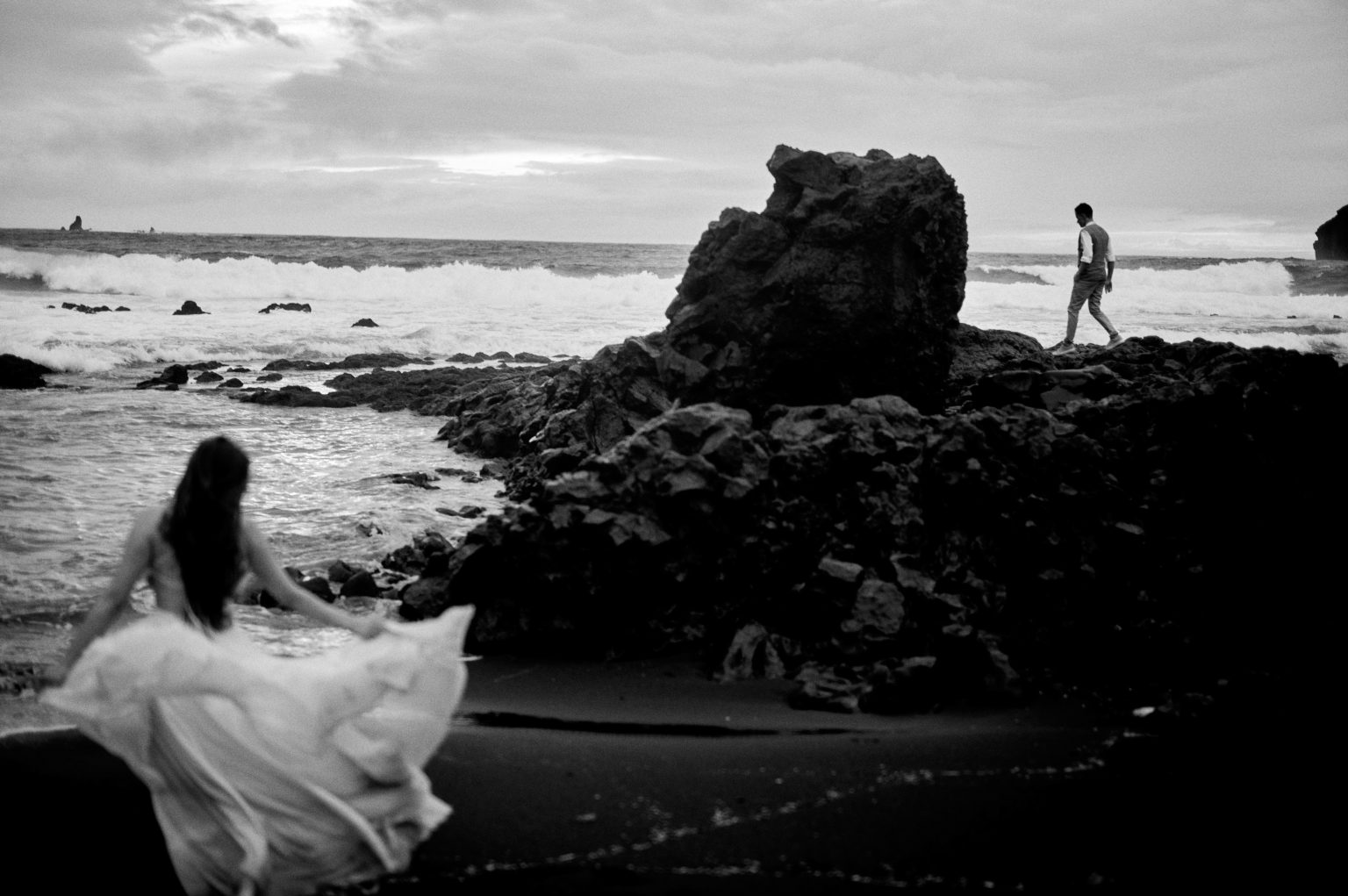 The black beach and sea stacks at Mosteiros, a São Miguel elopement
