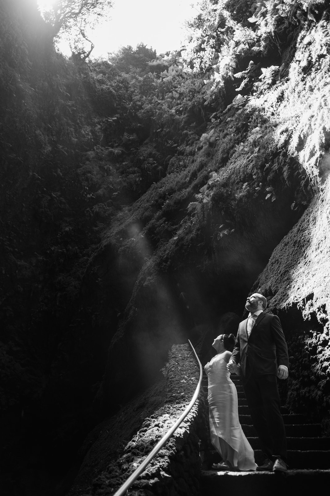 Tawnie and Justin descending into Algar do Carvão, Terceira