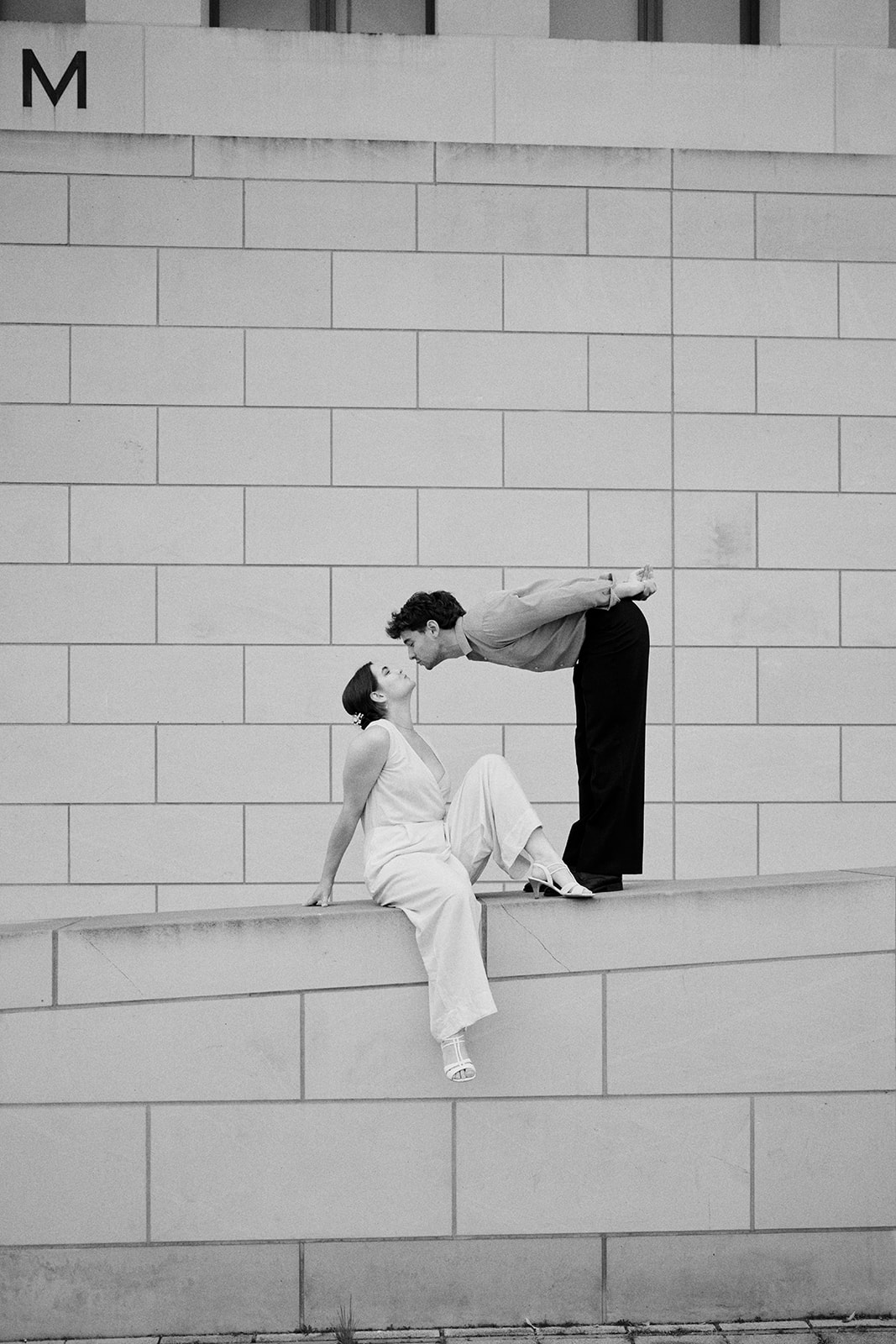 Playful black and white engagement photo in Berlin - Nordica Photography