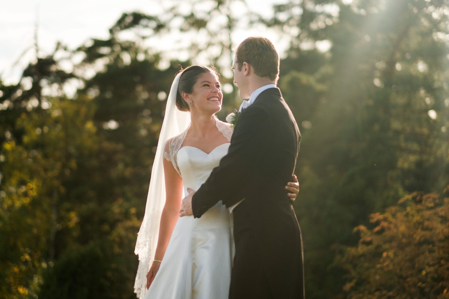 Bride and groom at golden hour