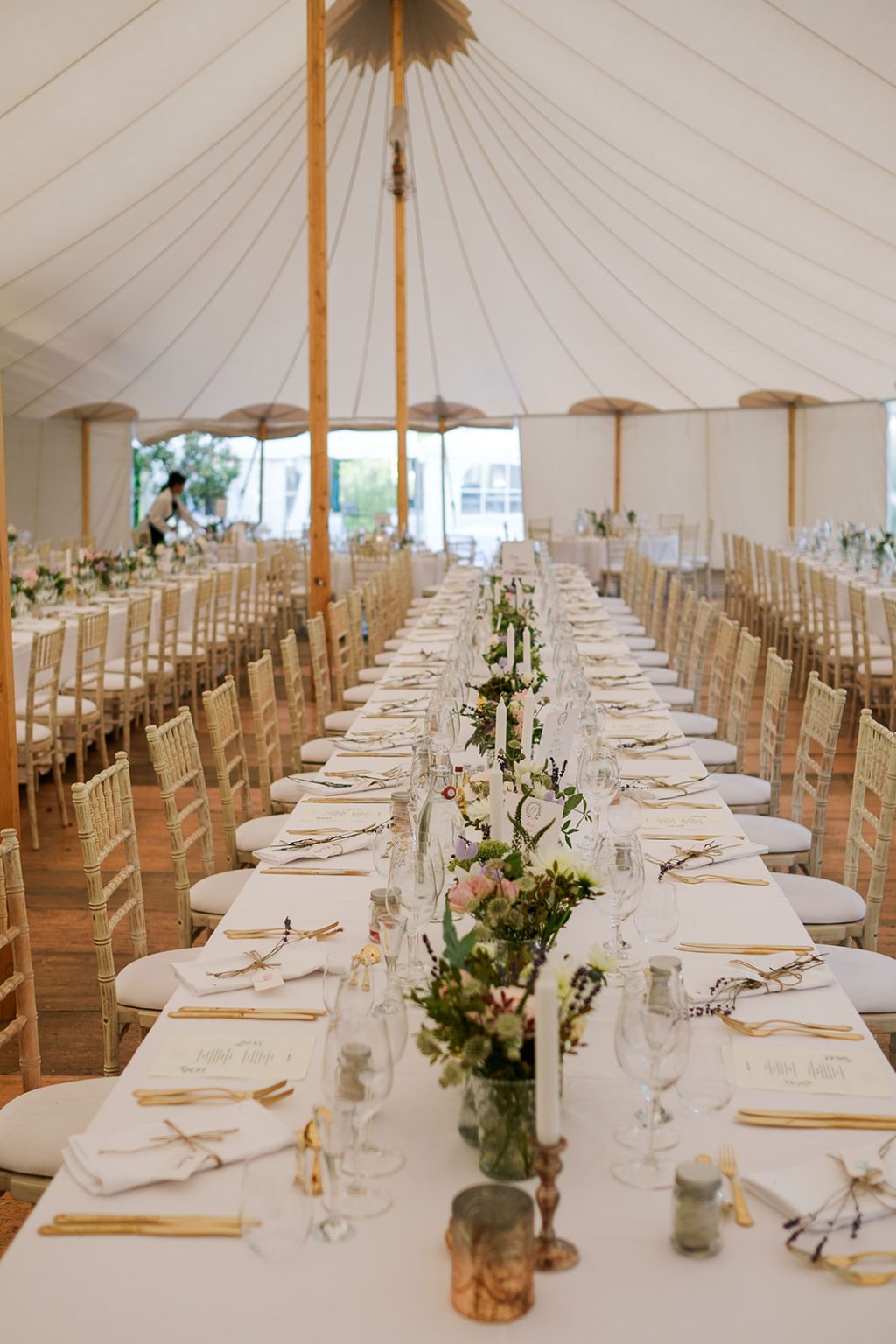 The marquee set for the wedding dinner