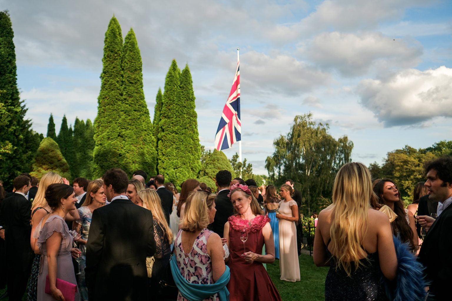 Wedding guests on the lawn