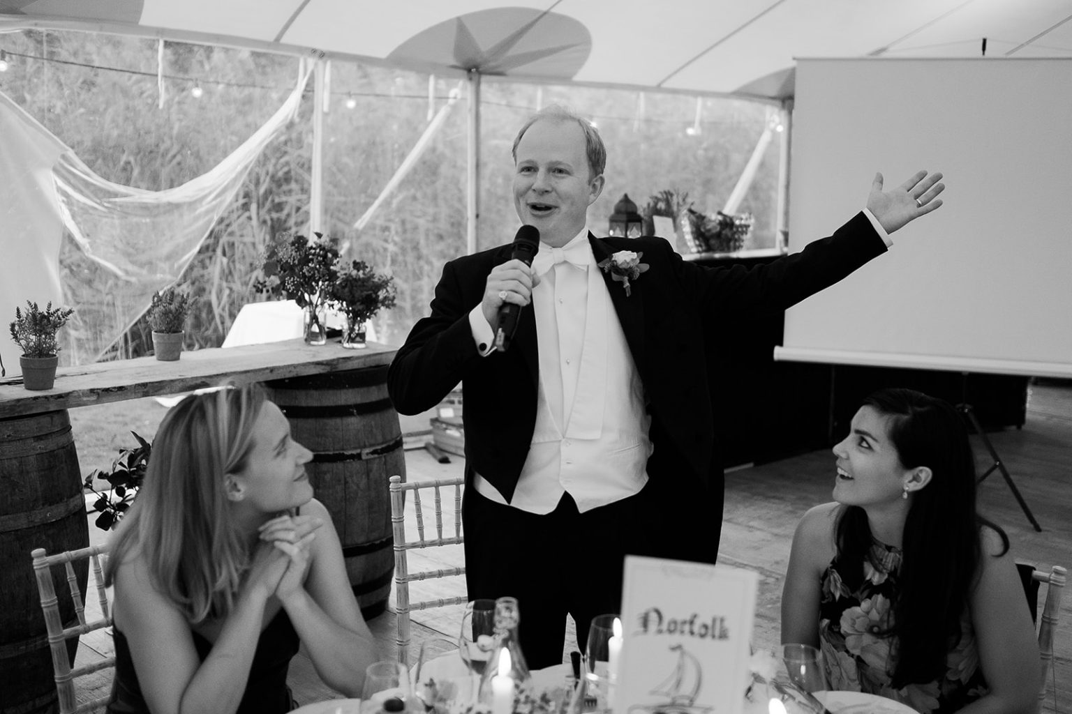 A speech at the wedding reception