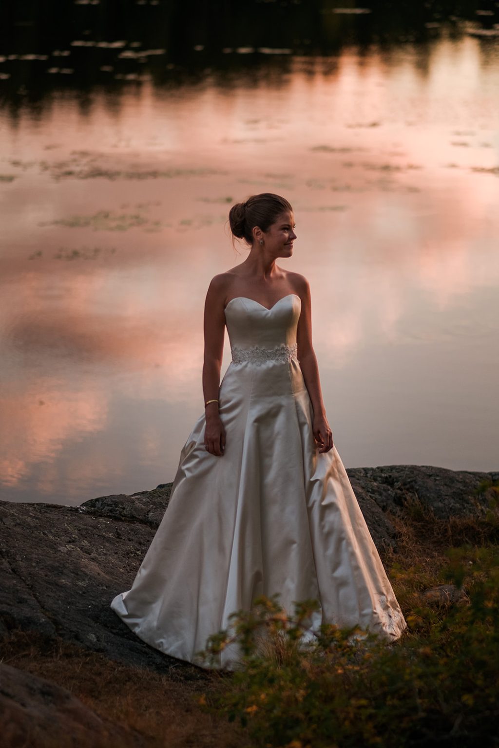 Bride at sunset in the archipelago