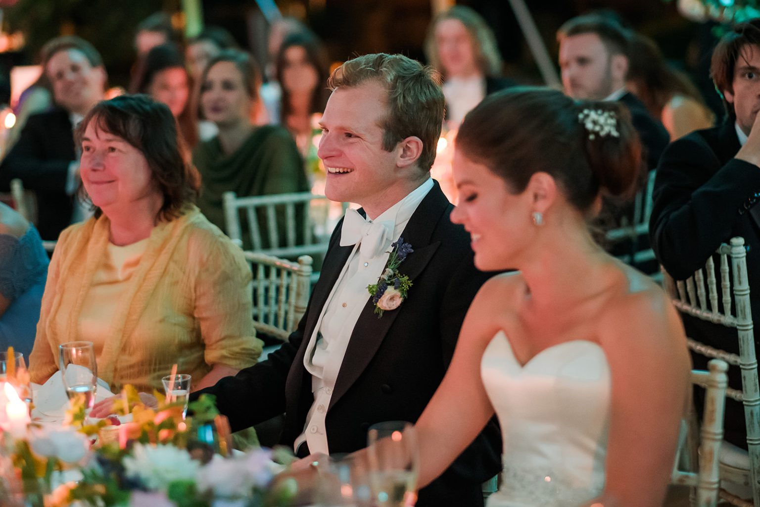 The marquee reception at dusk