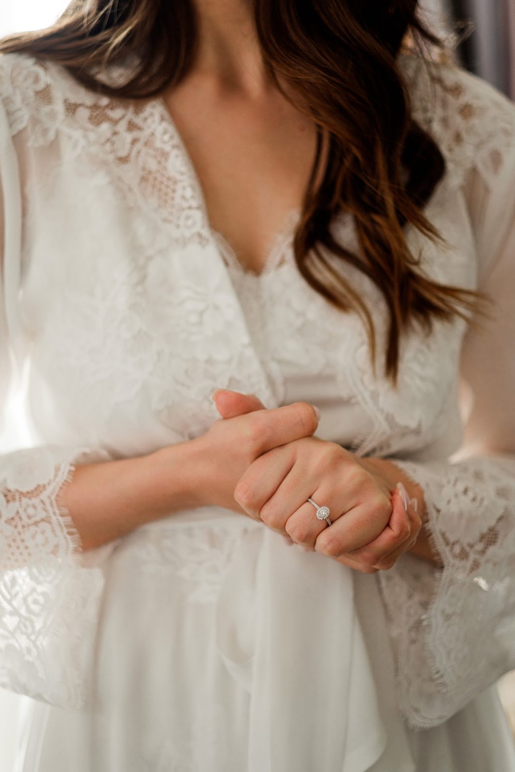 Bride in her wedding dress at the hotel