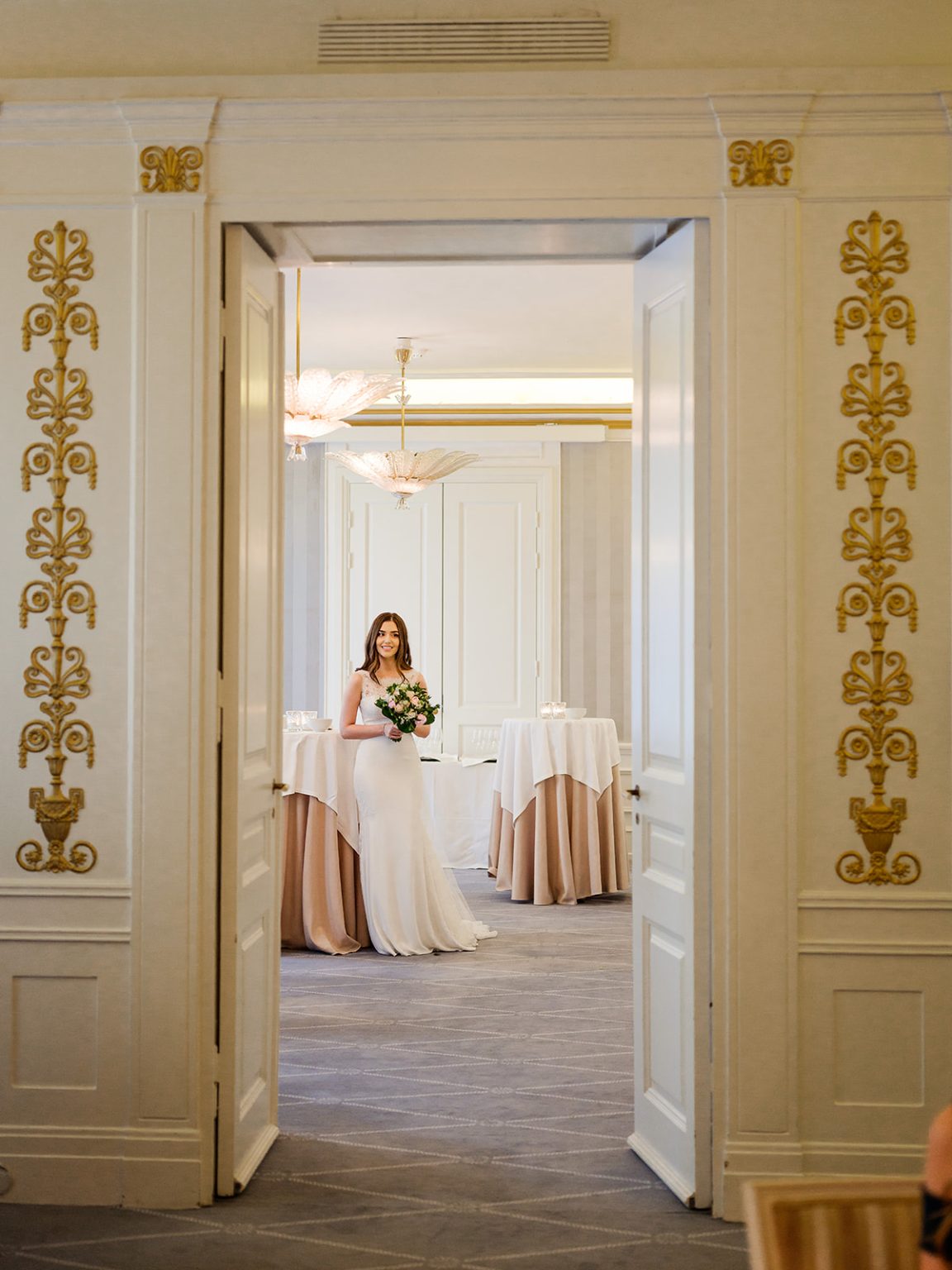 Bride entering the ceremony at the Hotel d’Angleterre