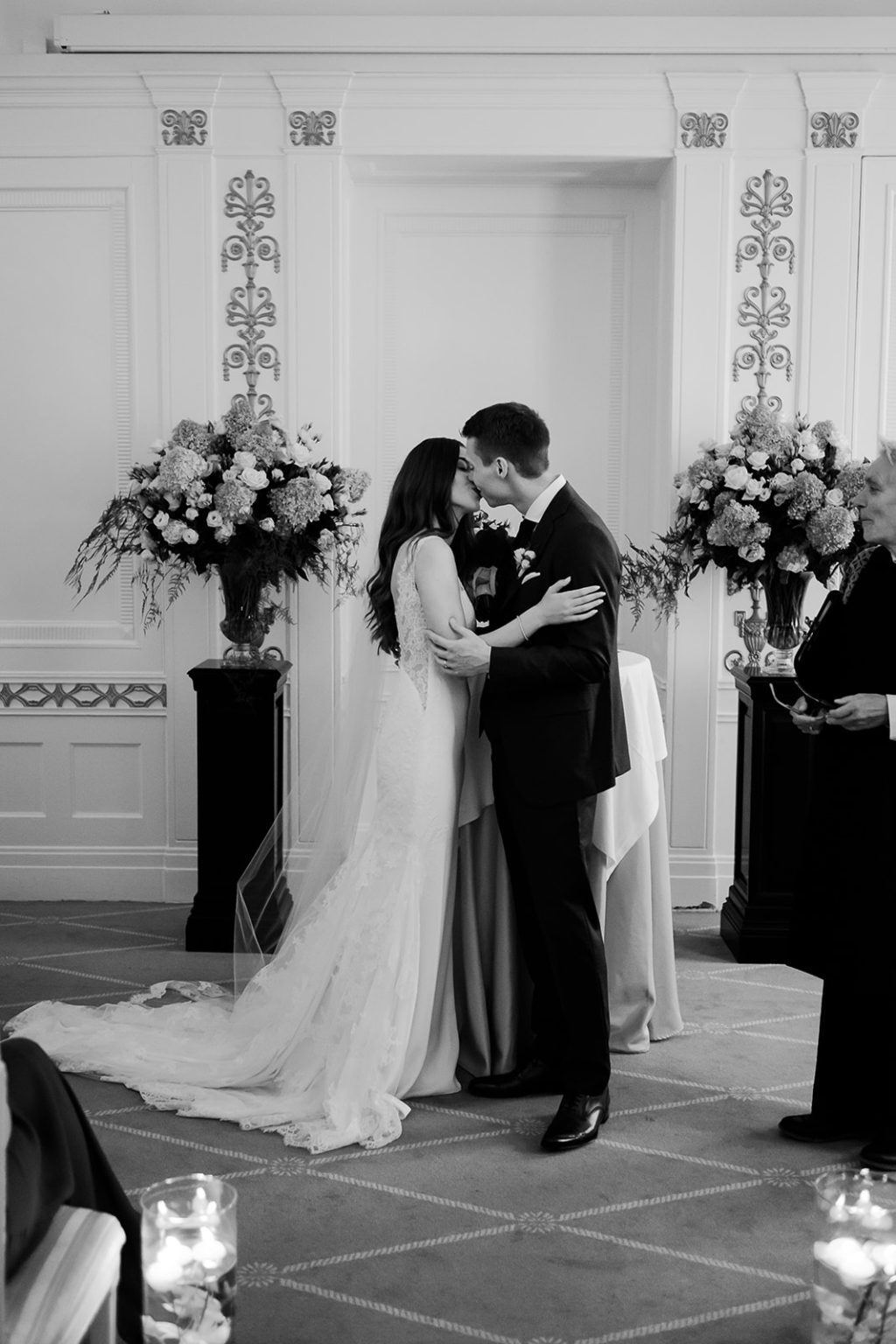 Bride and groom embrace during the ceremony