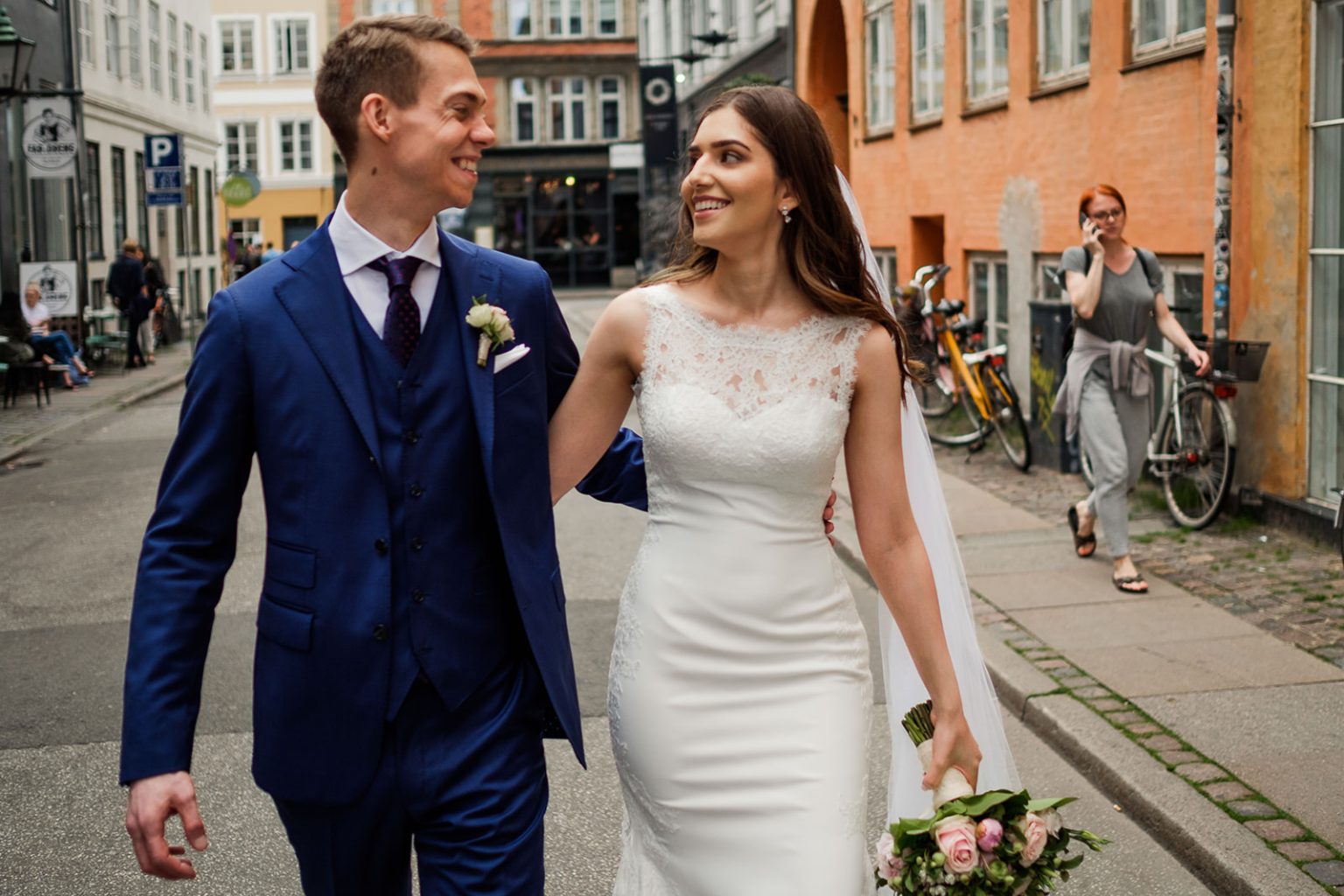 Wedding portraits in the coloured streets of Copenhagen