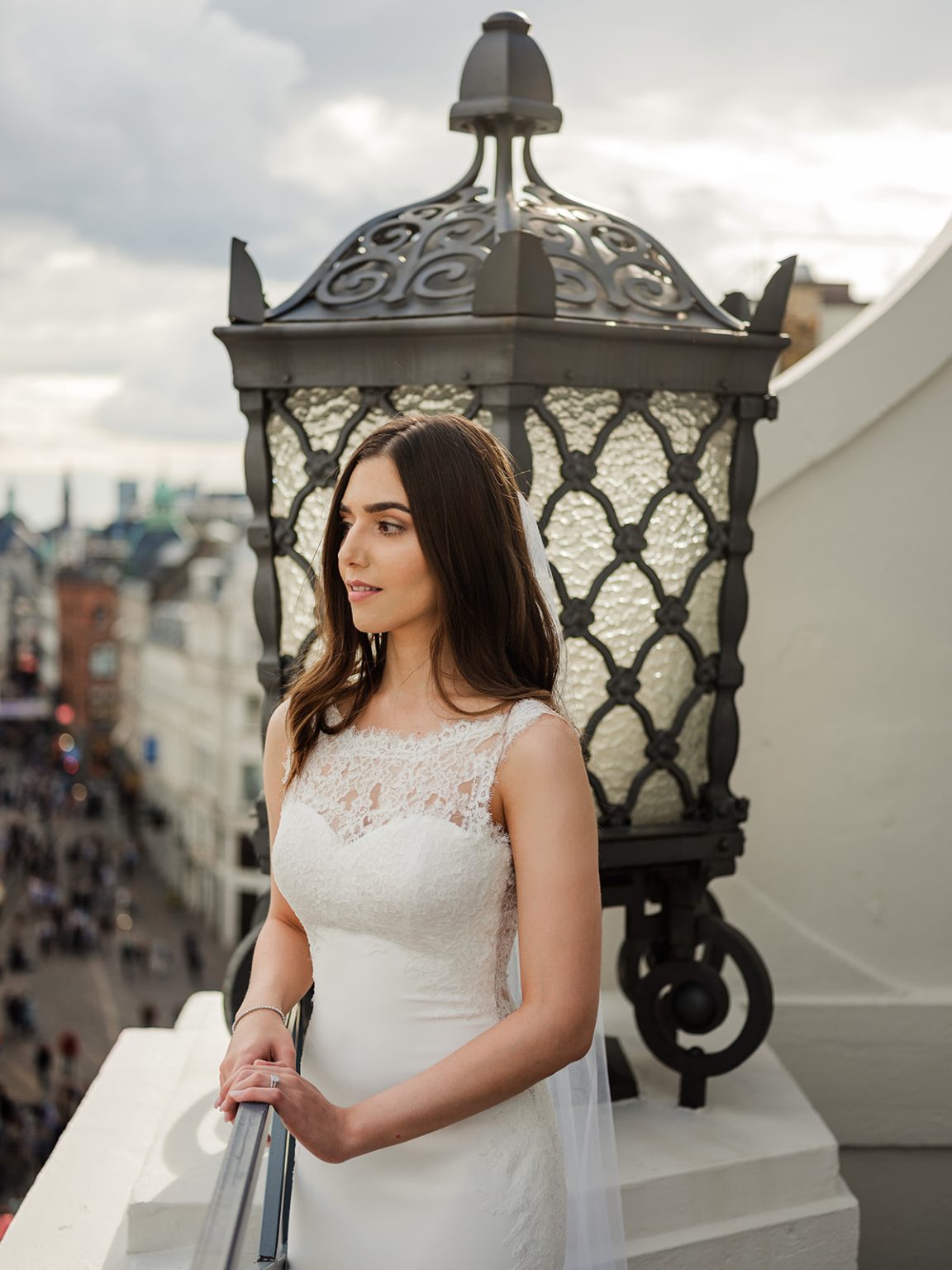 Bride on a rooftop above Copenhagen