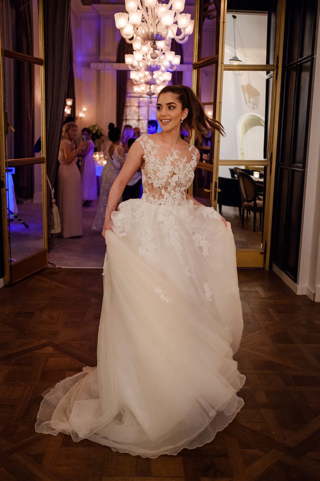 Bride at the Hotel d’Angleterre at night