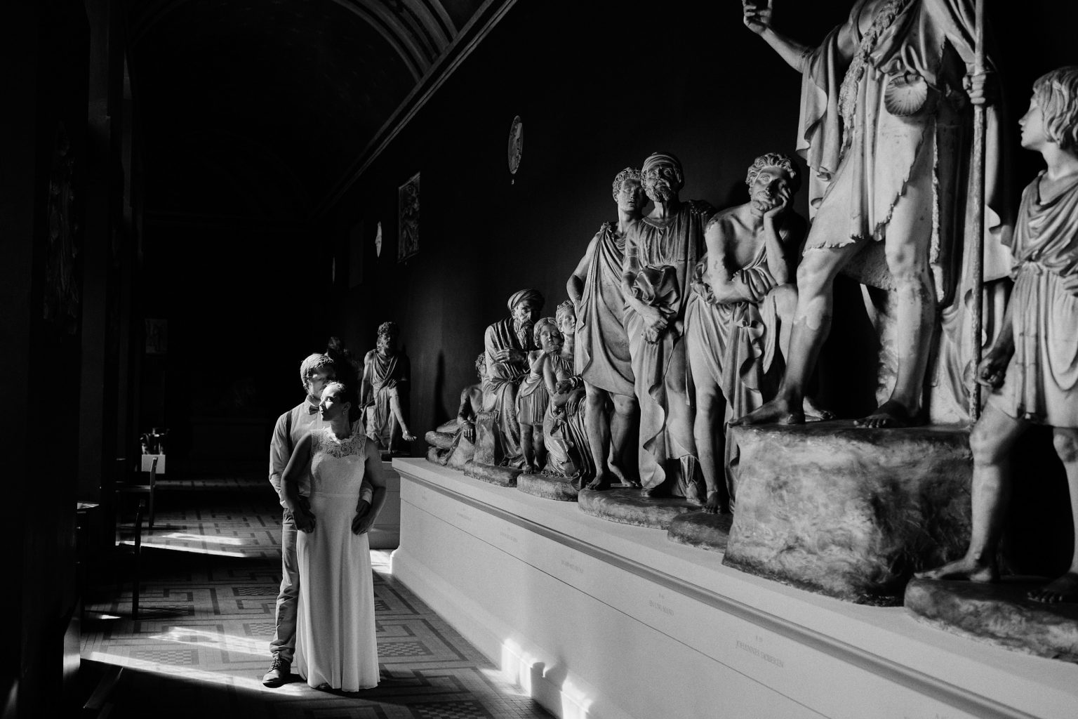 Classical sculpture in a Copenhagen museum, engagement session