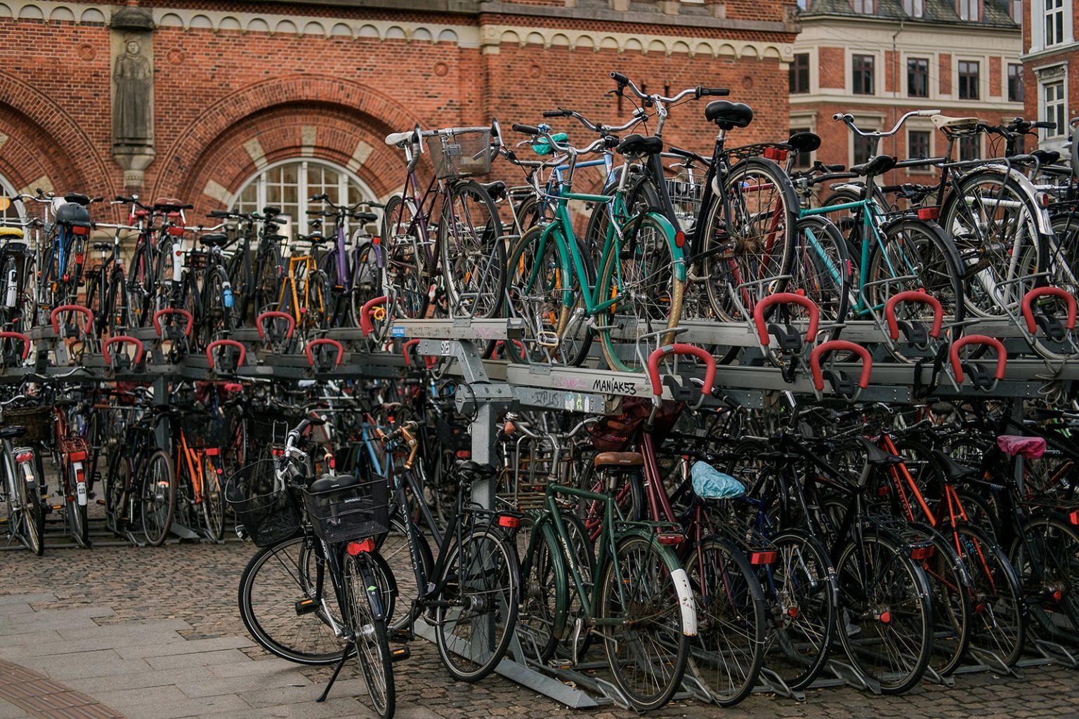 Bicycles parked in the streets of Copenhagen