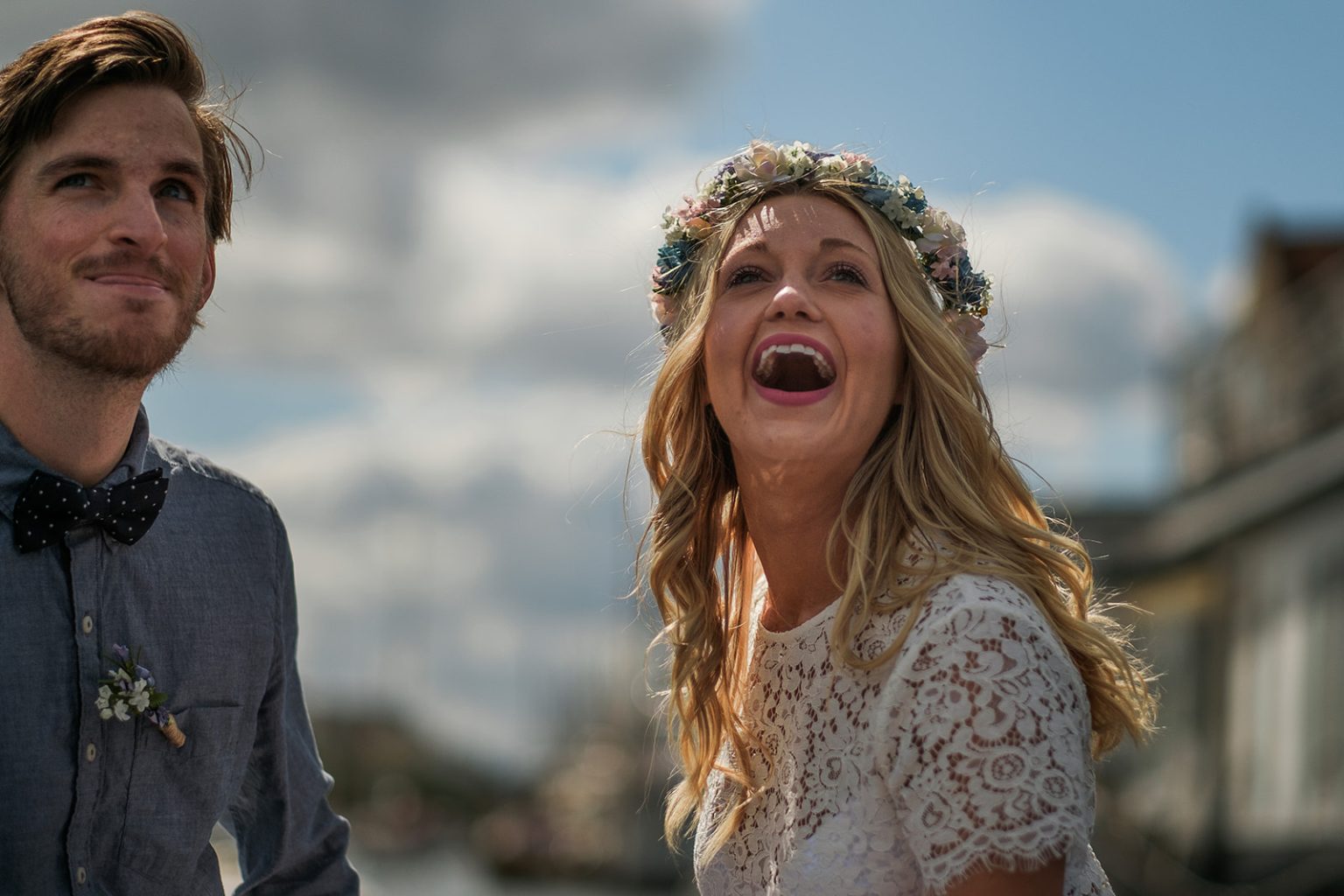 Laughing aboard a canal boat in Copenhagen
