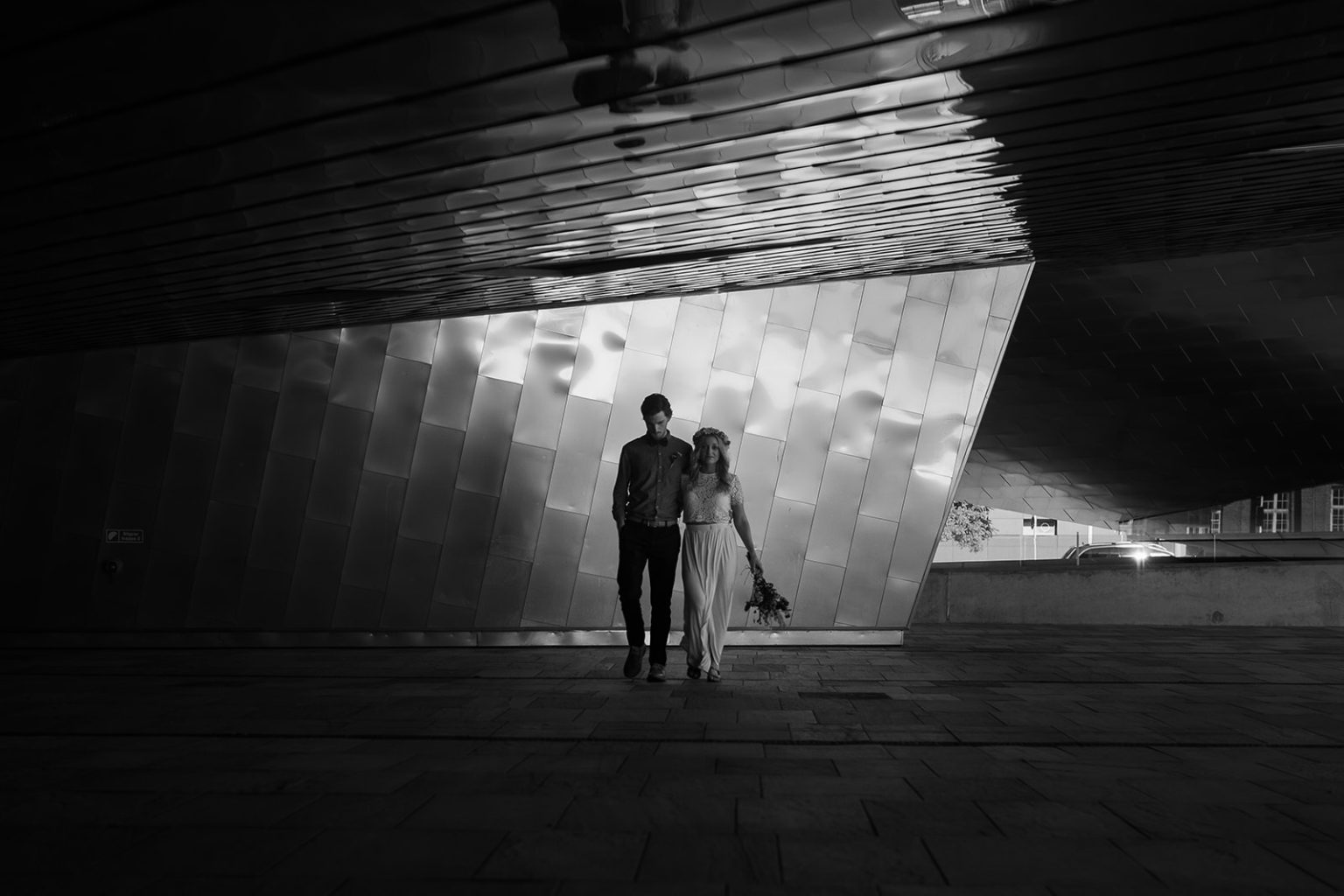 The couple at the Black Diamond library in Copenhagen