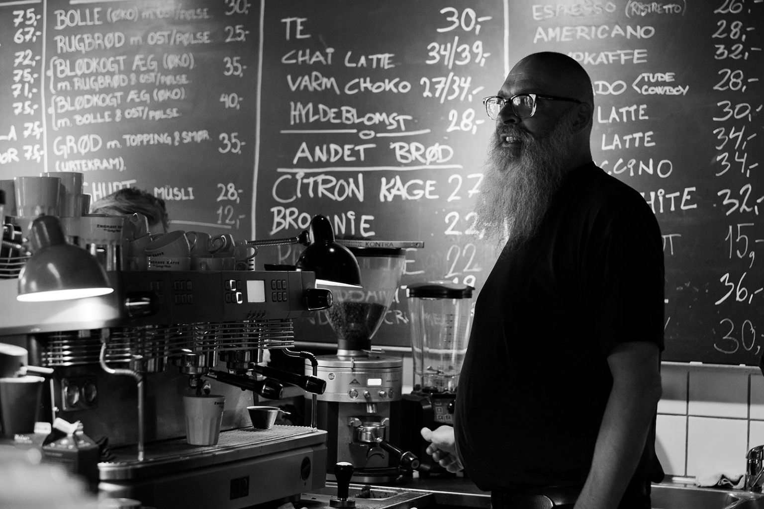 The barista at a Copenhagen coffee shop