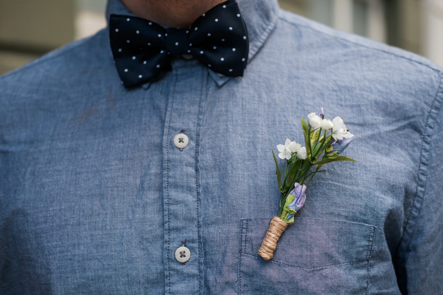 The groom's bow tie and boutonniere in Copenhagen