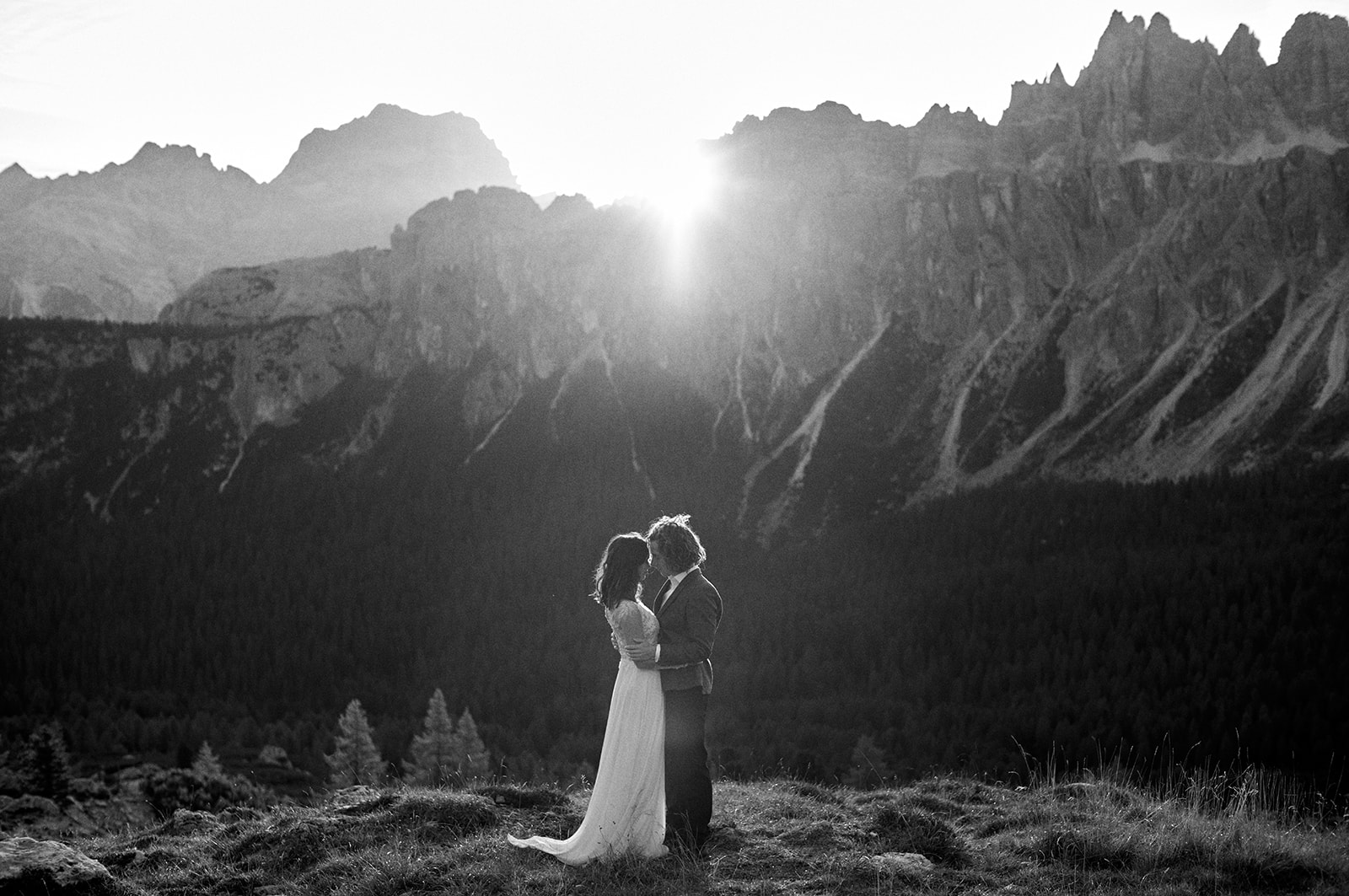 A black and white elopement at Passo Giau in the Dolomites