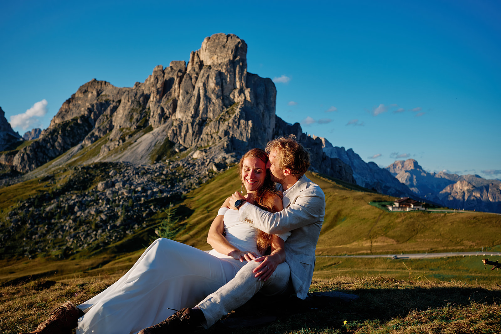 Last light at Passo Giau on a Dolomites wedding day