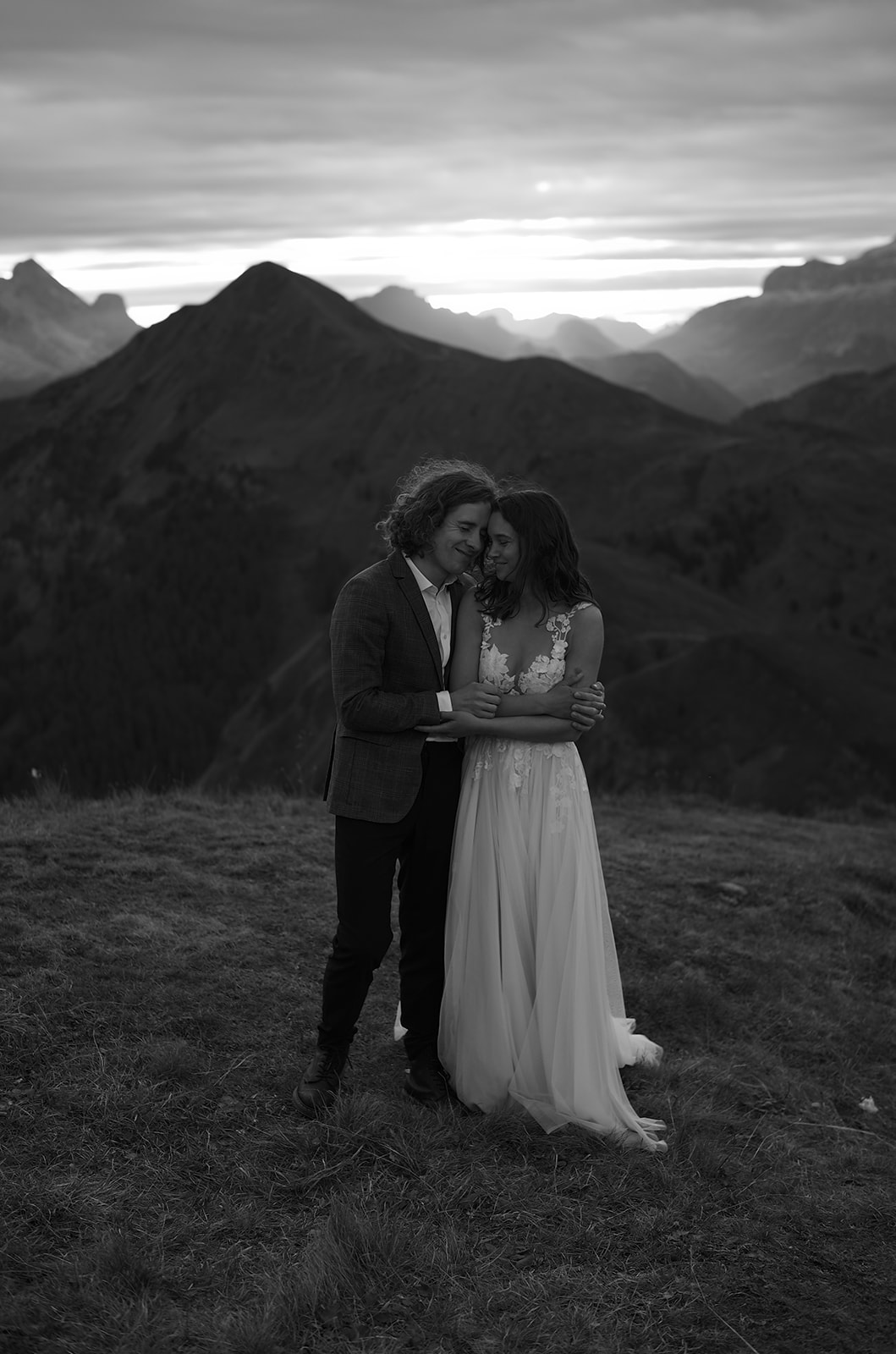 Eloping couple in the Dolomites at sunset