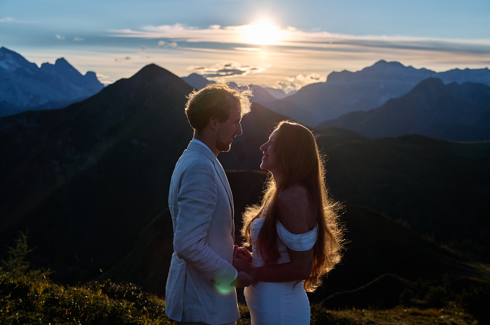 Sunset at Passo Giau, Dolomites destination wedding