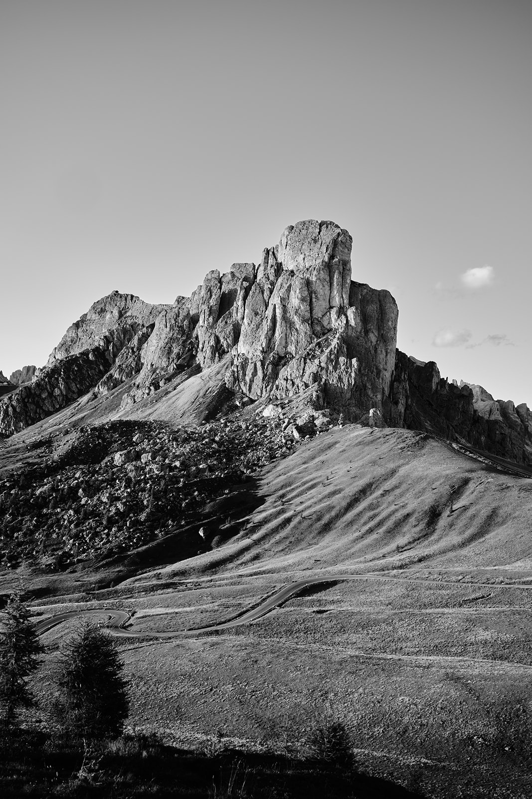 The crags above Passo Giau in black and white, Dolomites