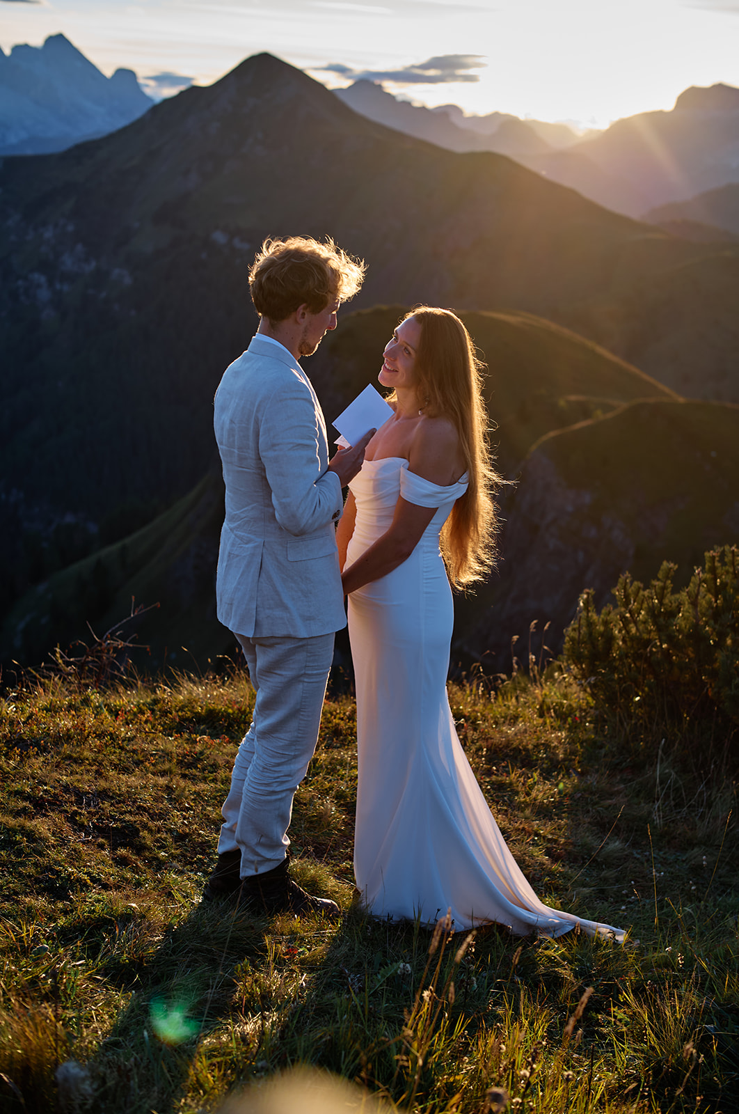 Last light at Passo Giau on a Dolomites wedding day
