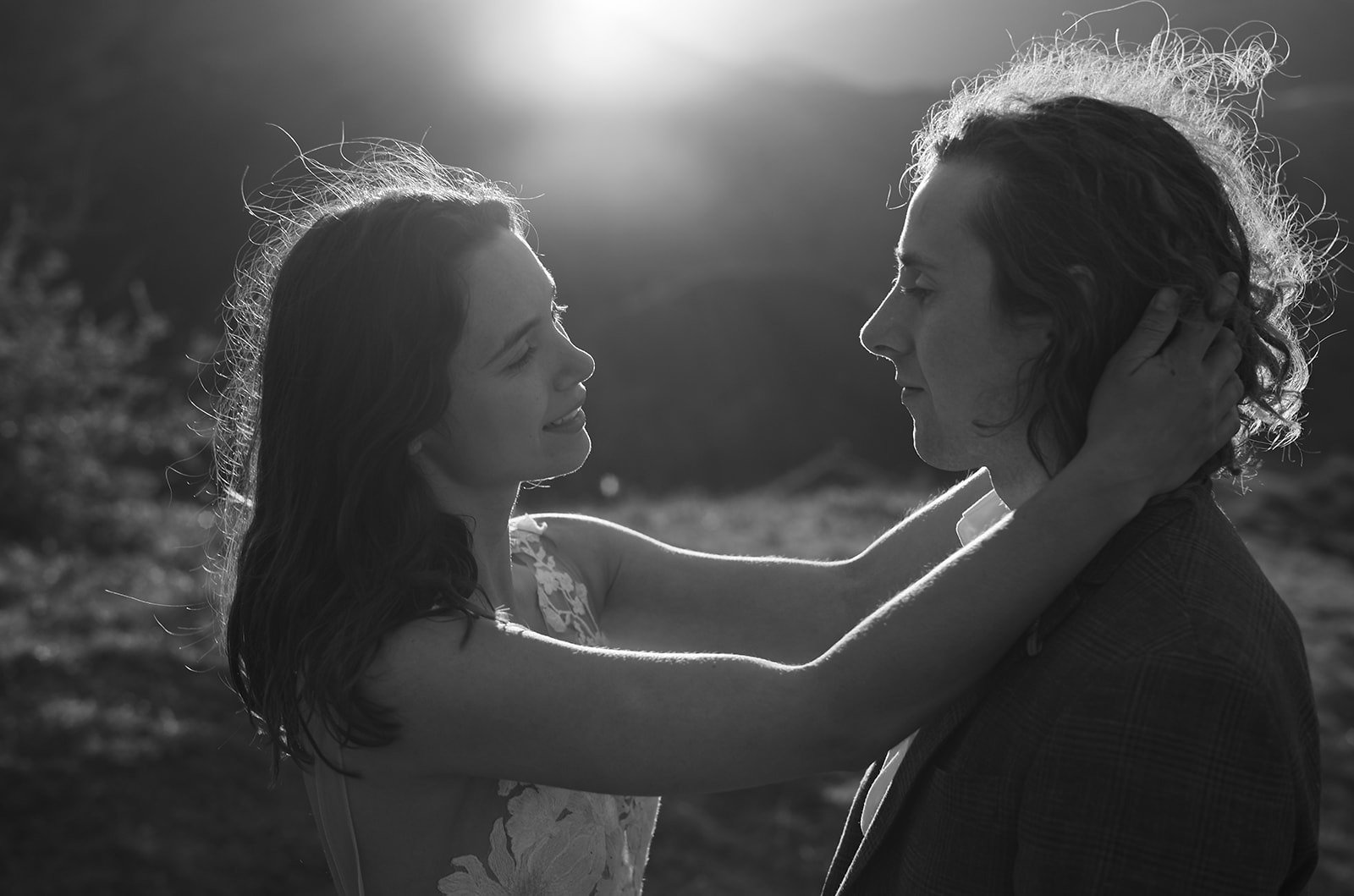 Eloping couple in the Dolomites at sunset