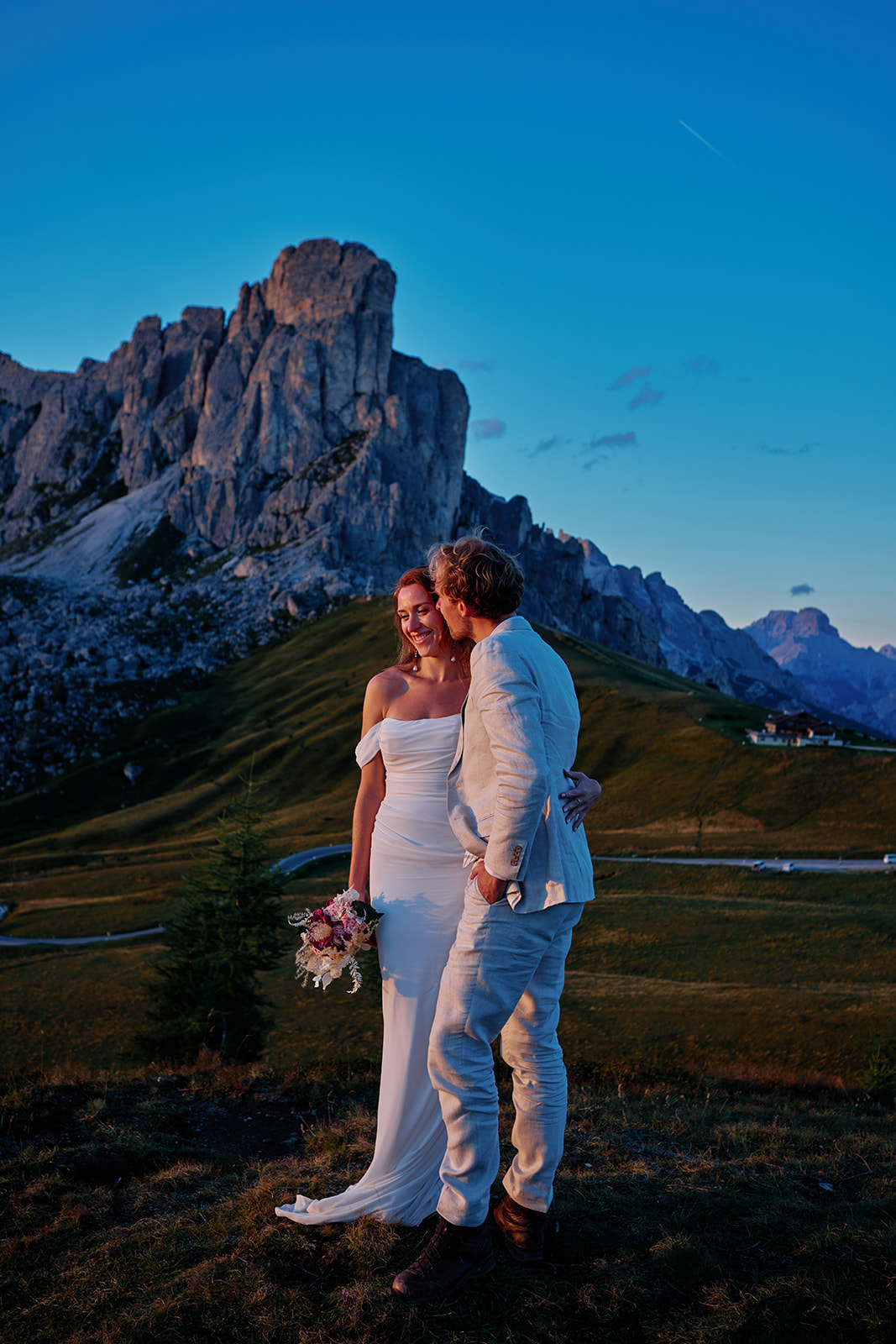 Last light at Passo Giau on a Dolomites wedding day