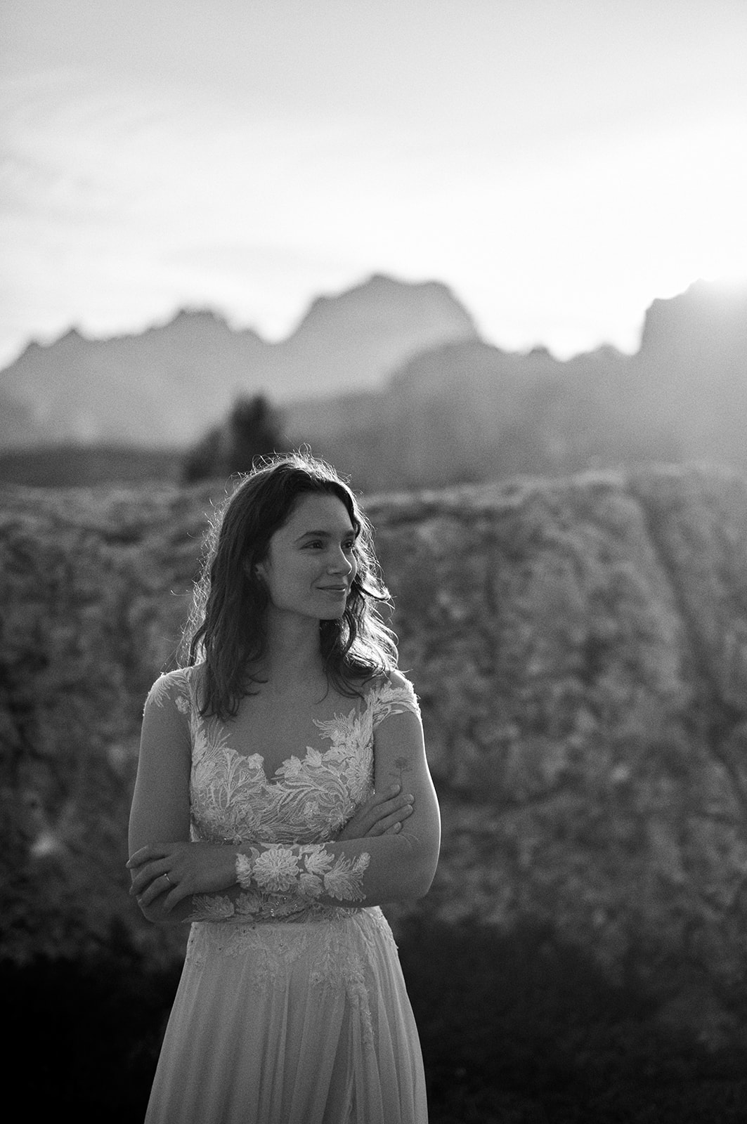 Bride and groom at Passo Giau in the Dolomites
