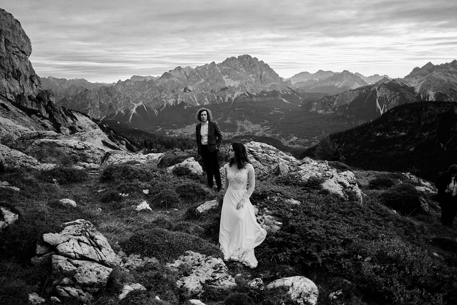 Eloping couple at Passo Giau in the Dolomites