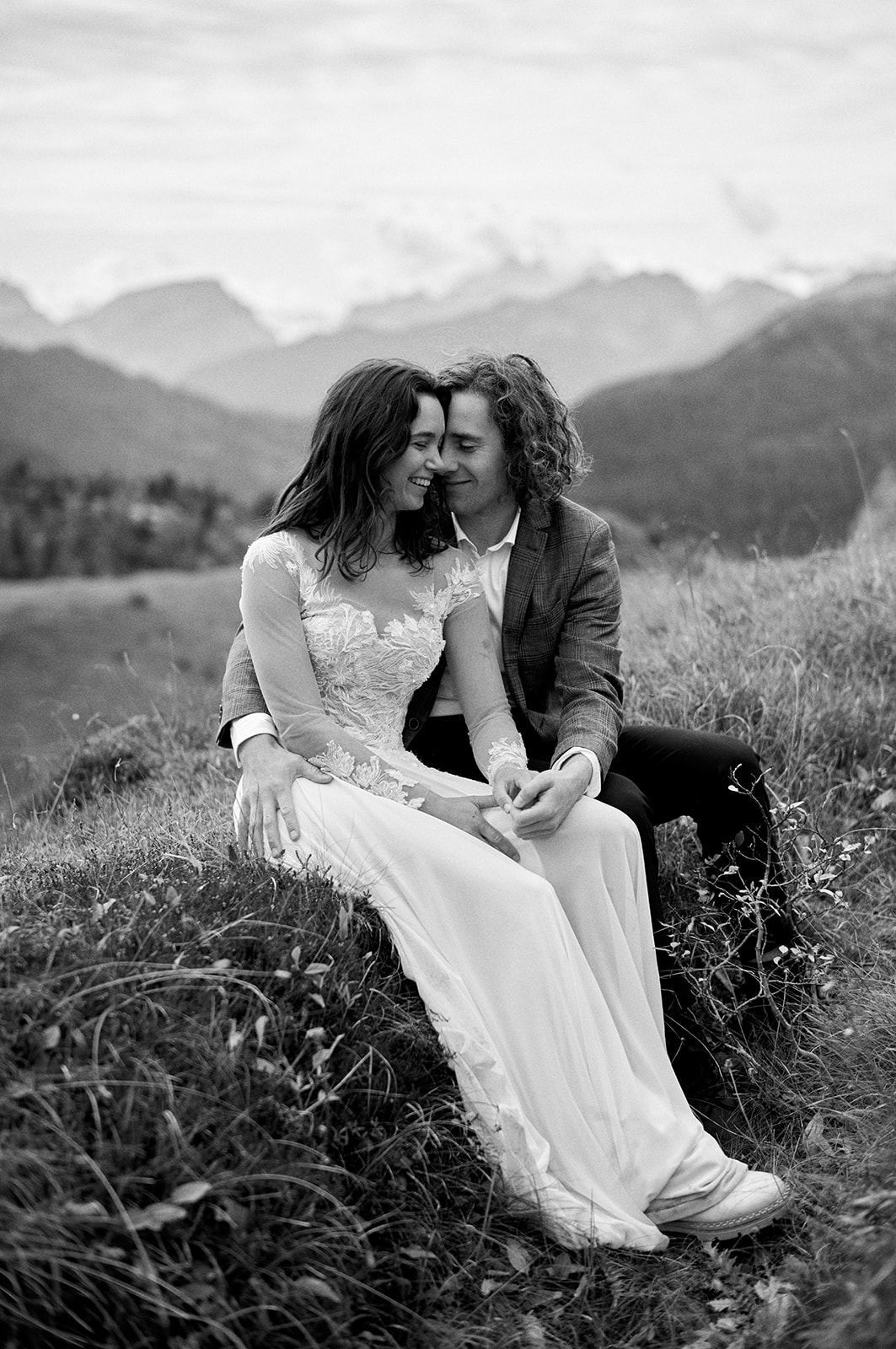 A black and white elopement in the meadows above Passo Giau