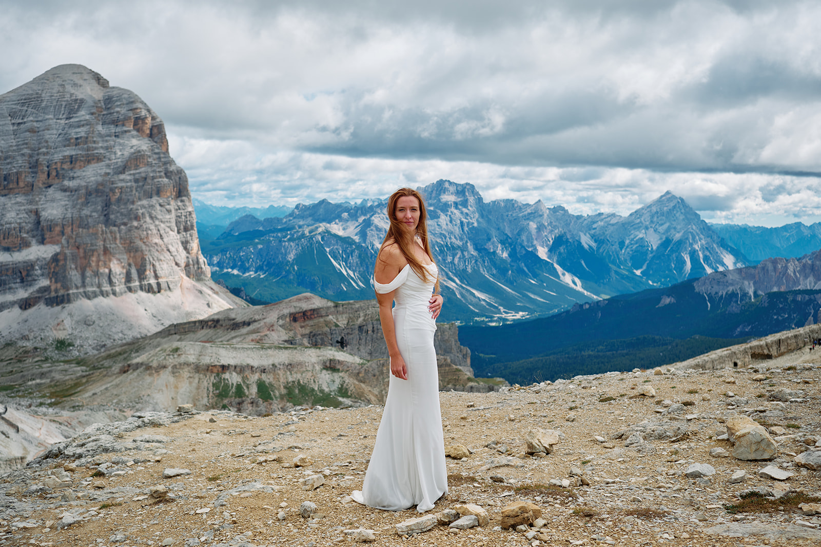The peaks from Lagazuoi on a Dolomites wedding day