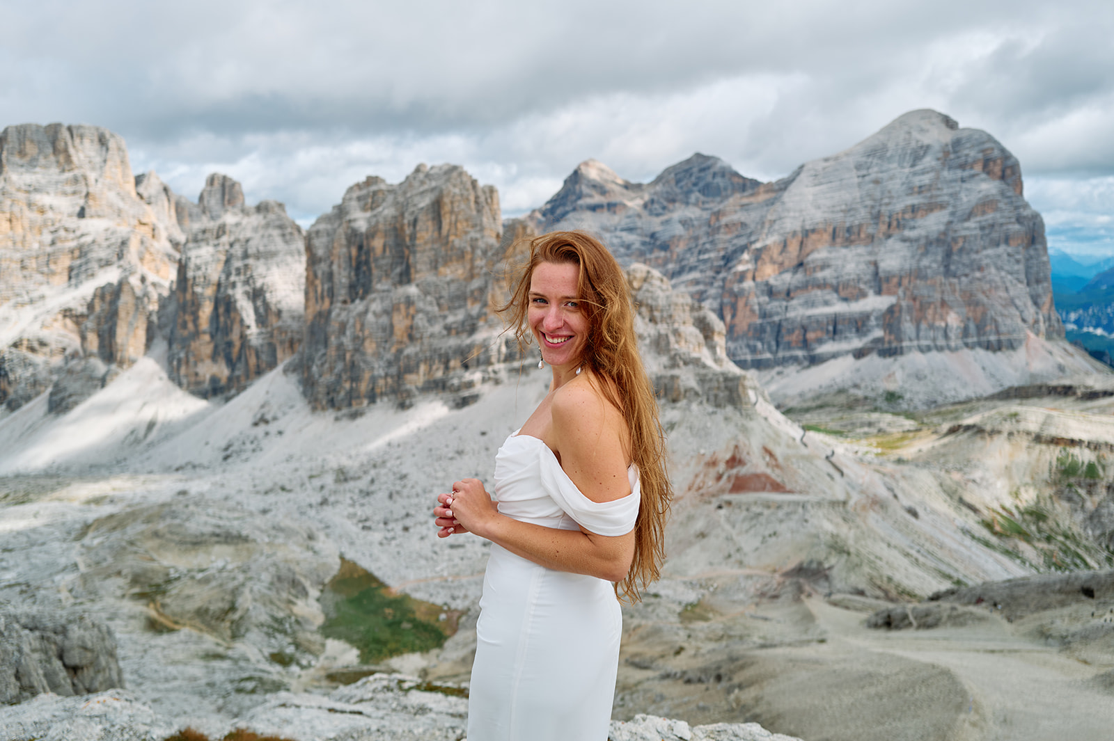 The peaks from Lagazuoi on a Dolomites wedding day