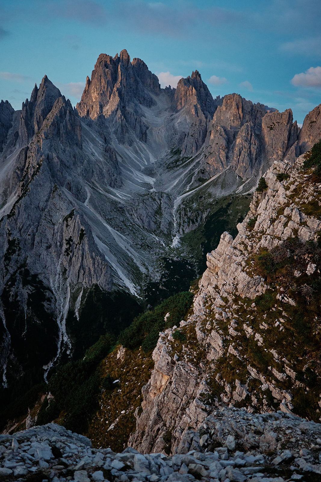 Bride and groom below Tre Cime di Lavaredo at dawn