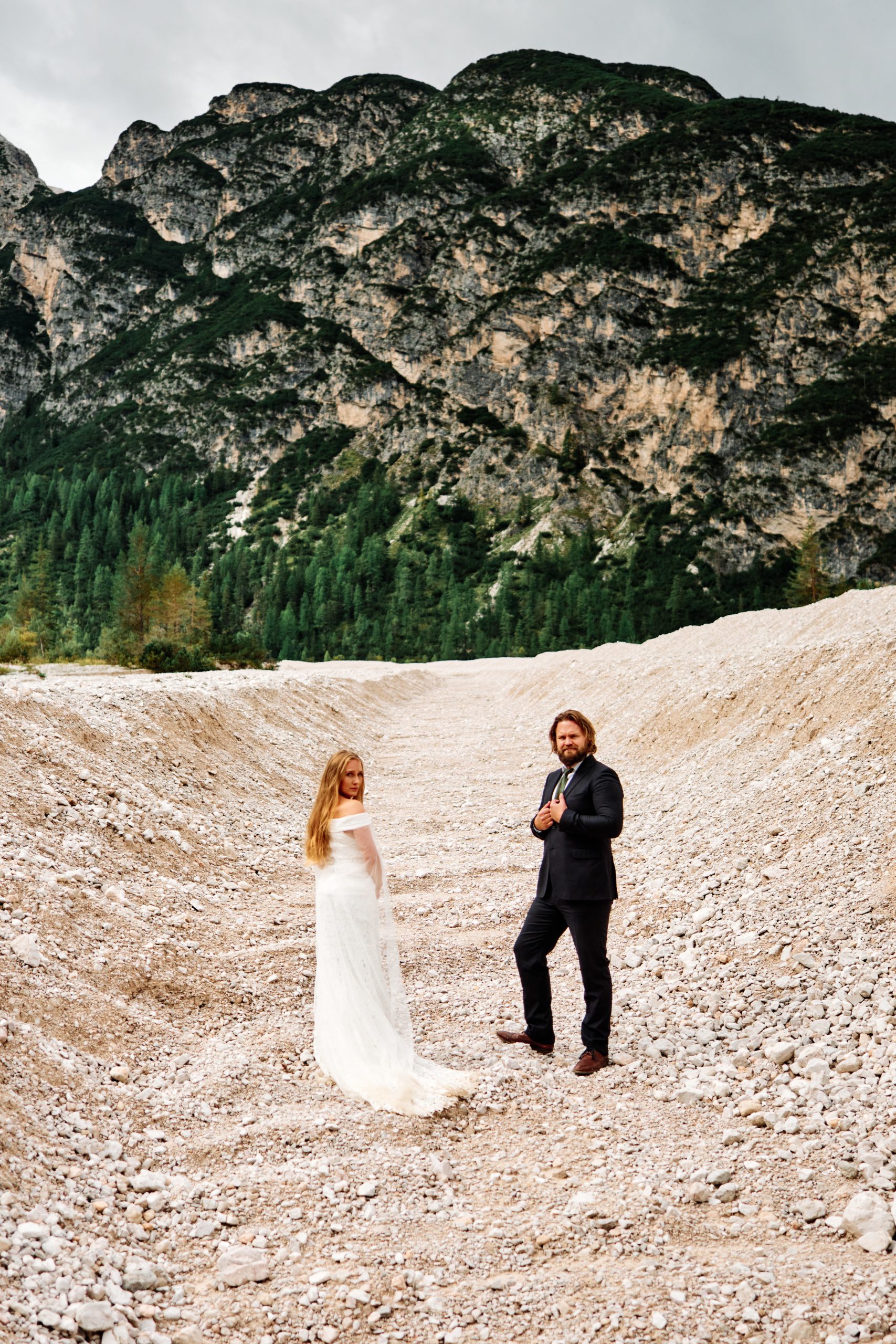 Crossing the scree field — Dolomites elopement session