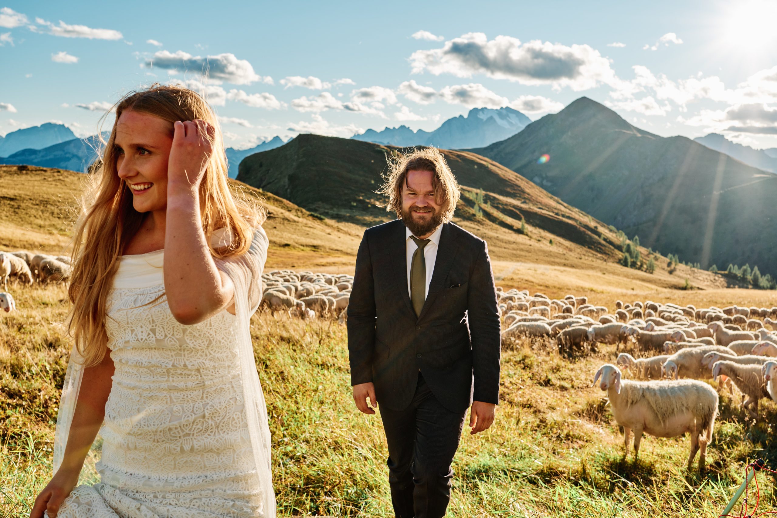 Peter & Moa with the flock at Passo Giau, Dolomites