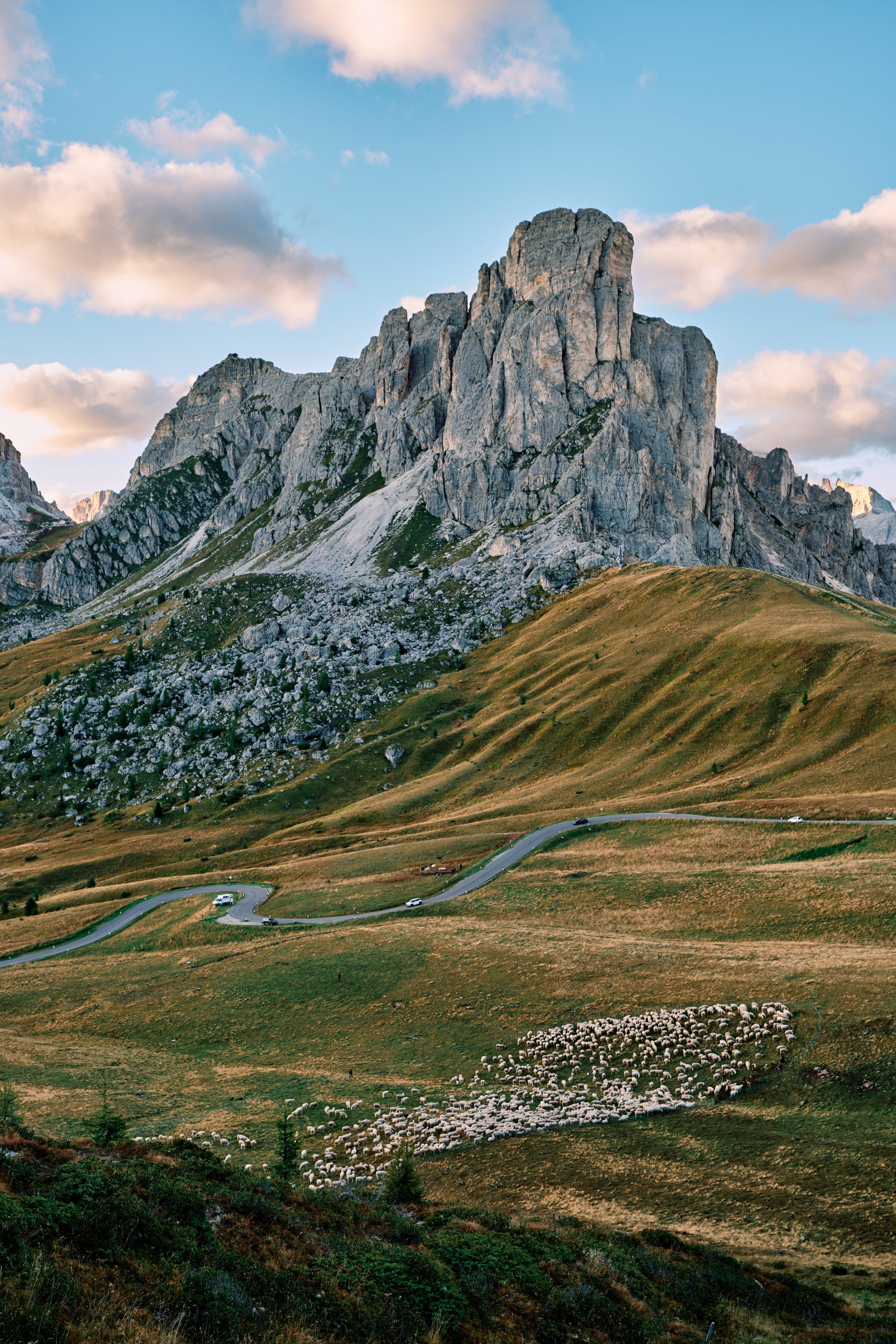 The road over Passo Giau at evening, Dolomites