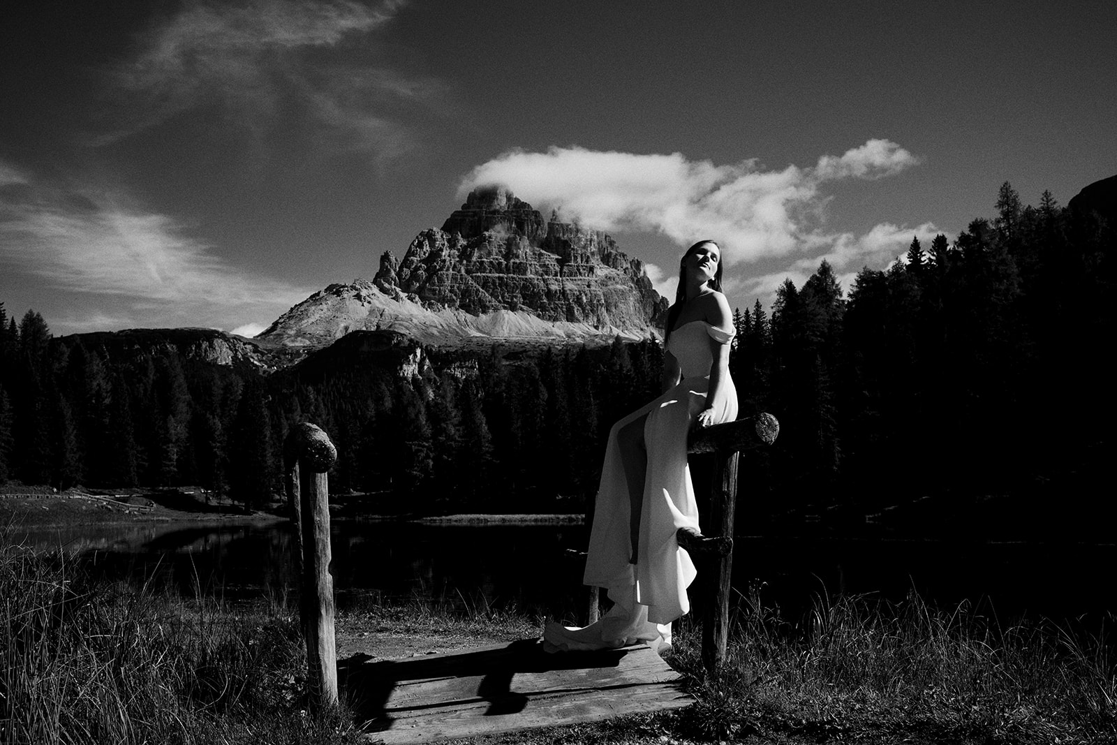Kim and Denim in the Dolomites, in black and white